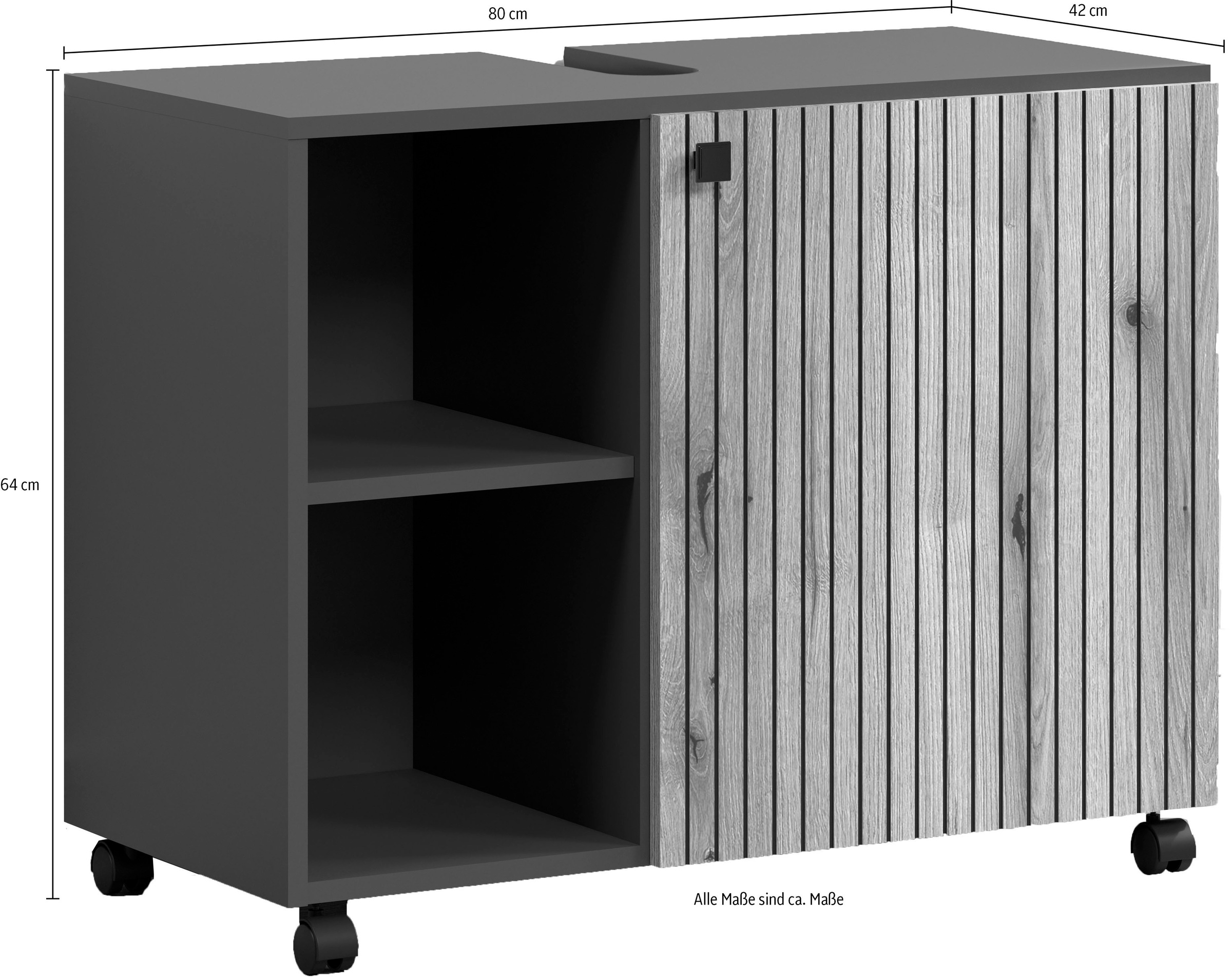 welltime Waschbeckenunterschrank »Amrum« Waschtisch auf Rollen - (B/T/H) wahlweise 60-80/42/64 cm