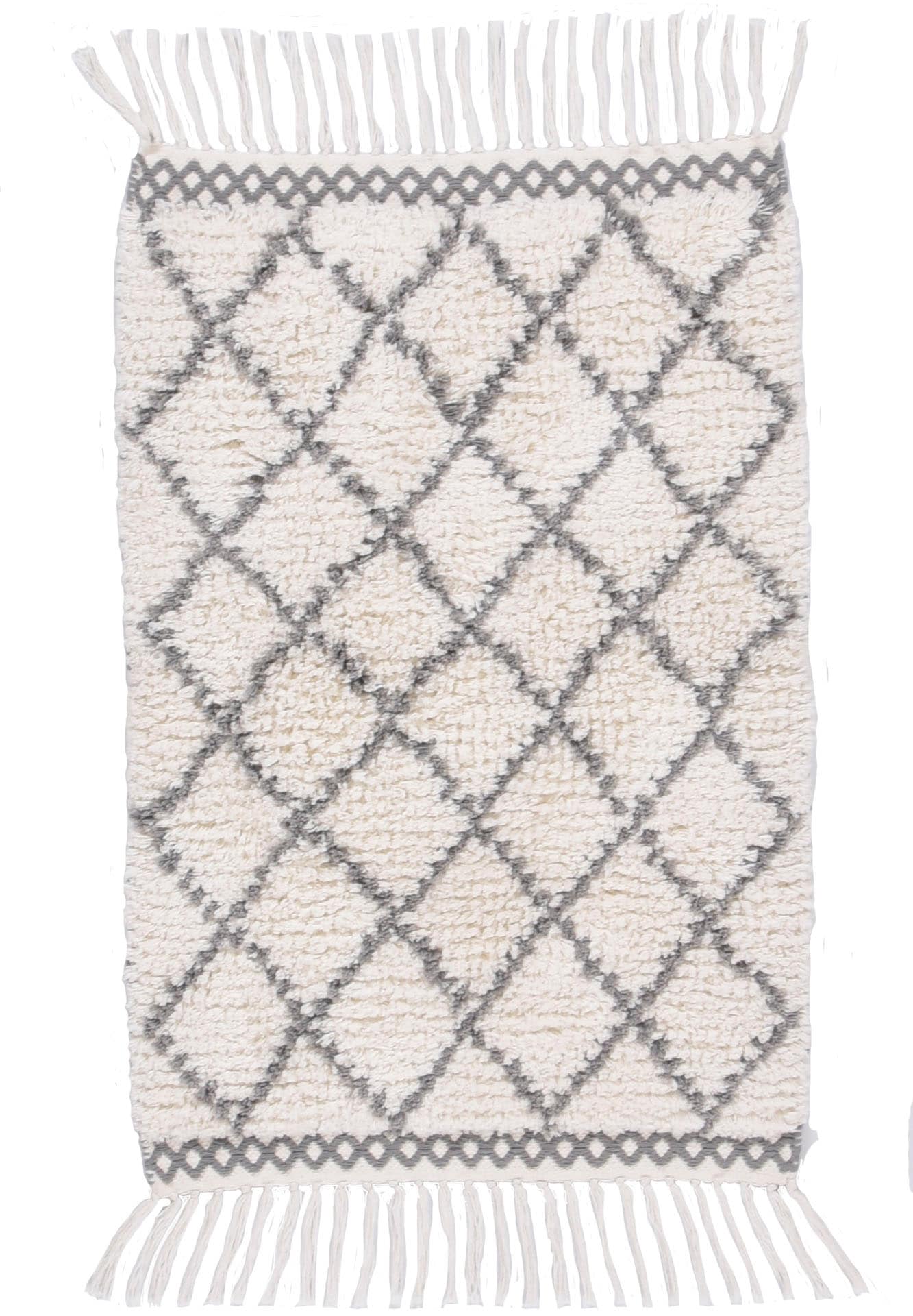 Image of TOM TAILOR HOME Badematte "Ethno Bath" Höhe 20 mm fussbodenheizungsgeeignet Badteppich, Berber Look, Rauten Muster, mit Fransen, reine Baumwolle