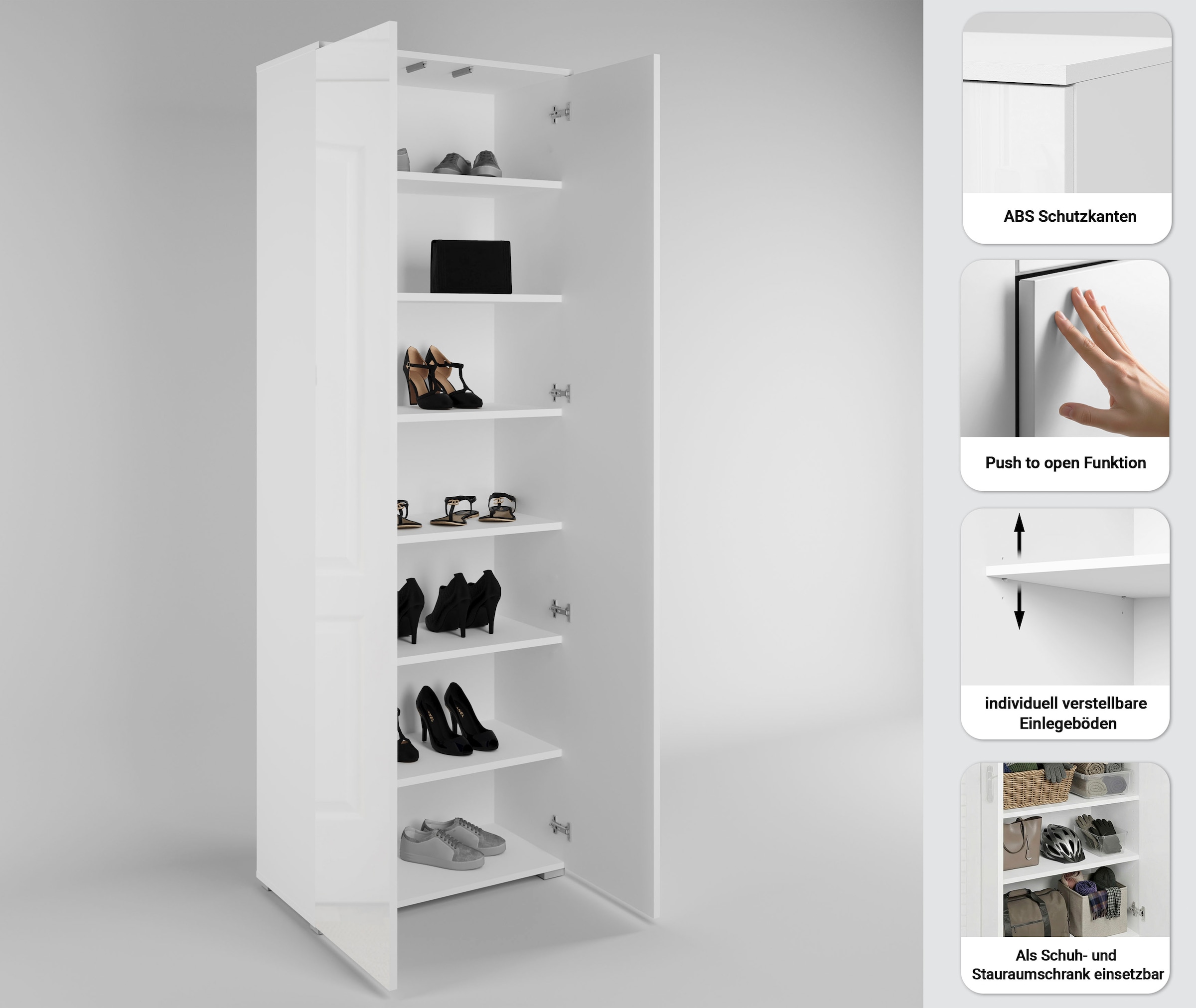 GOODproduct Schuhschrank »Paris« 2-türiger griffloser geräumiger Schuhschrank mit einer Höhe von 200 cm