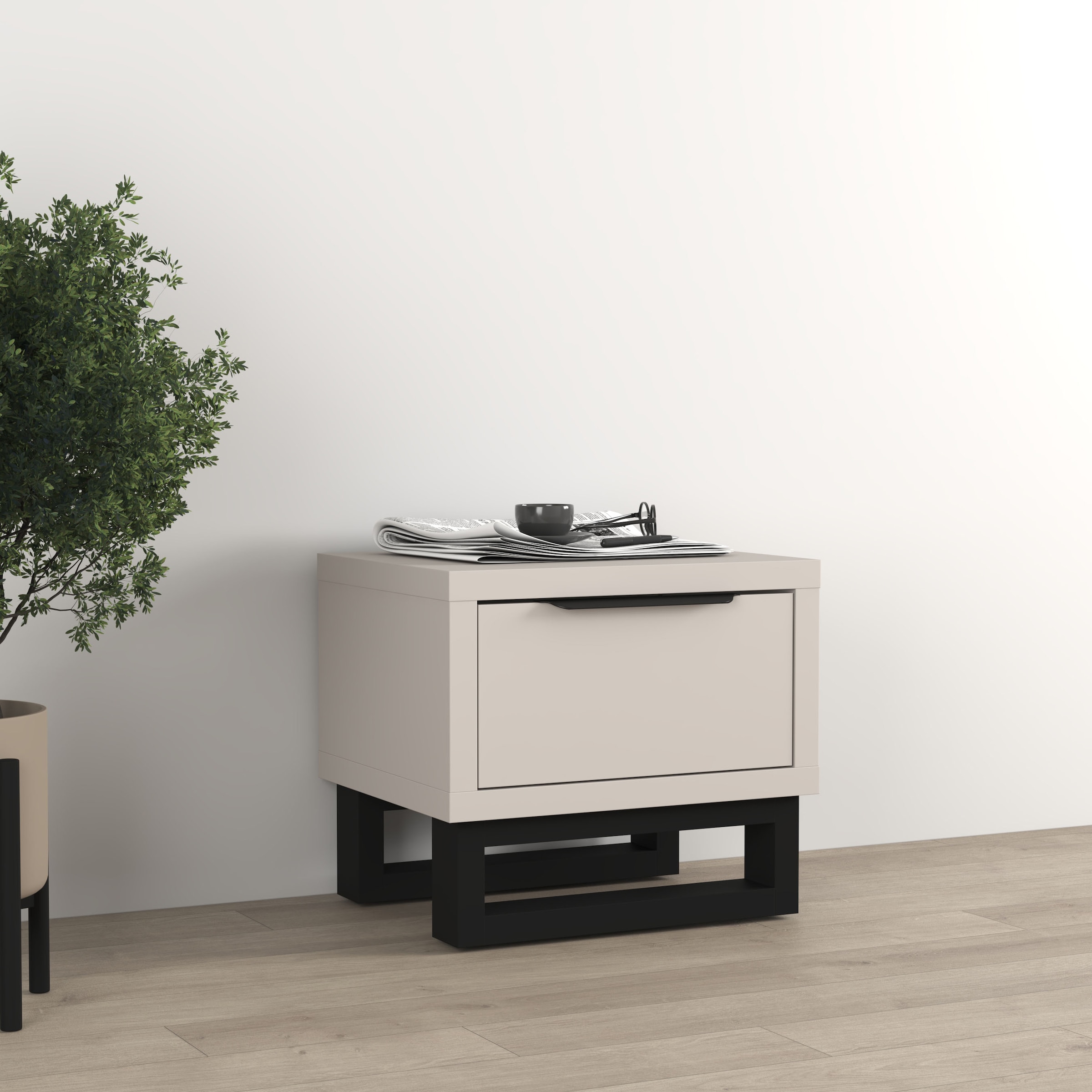 Image of Home affaire Nachtkommode "Bronne,Breite 55 cm, Nachttisch mit 1 Schublade" Moderner Nachtschrank mit Kufen in Metalloptik, Metallgriff