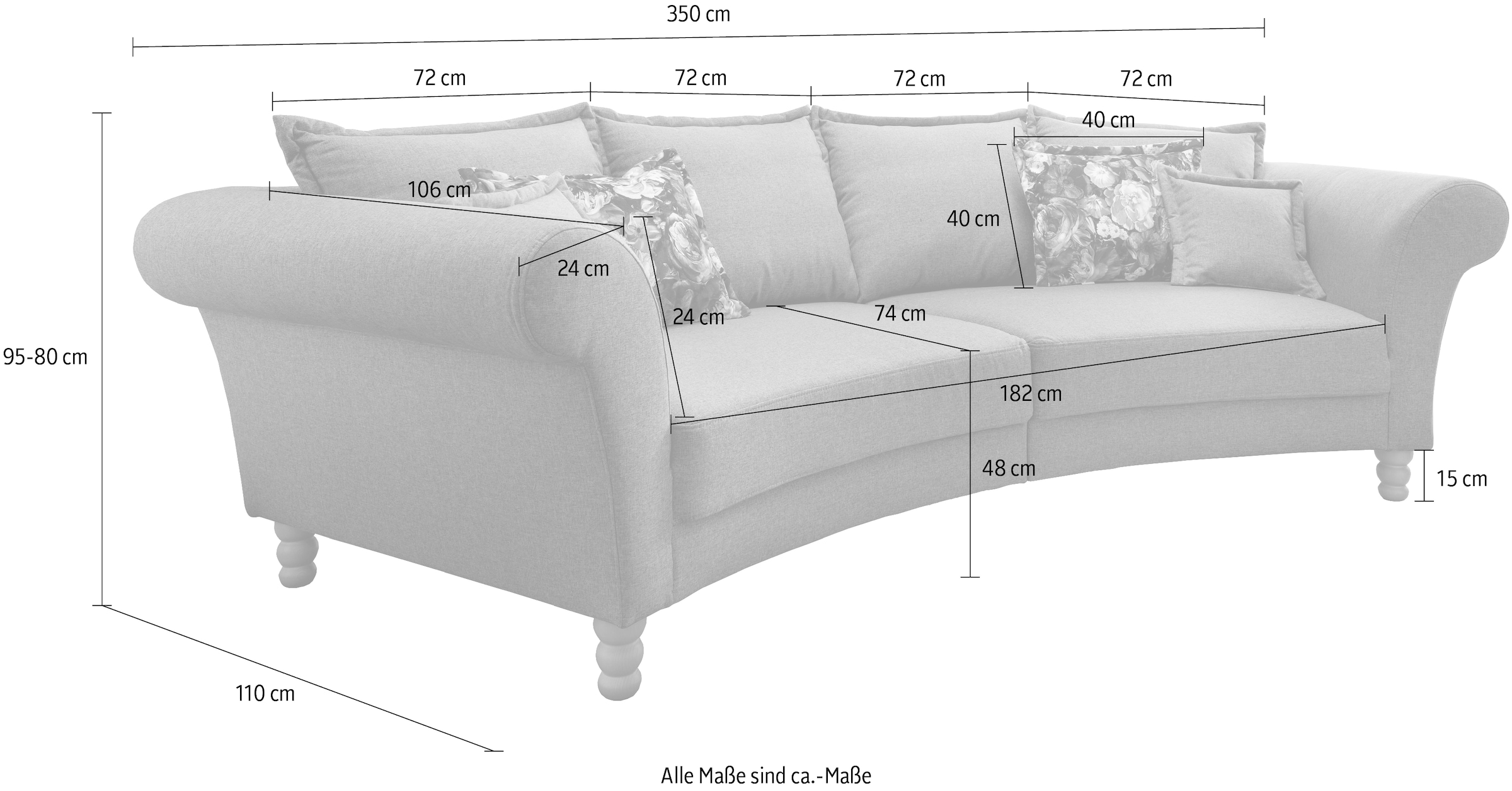 Home affaire Canapé Big »Tassilo geschwungene Formensprache, bequem, Mega Sofa, Breite 350cm«