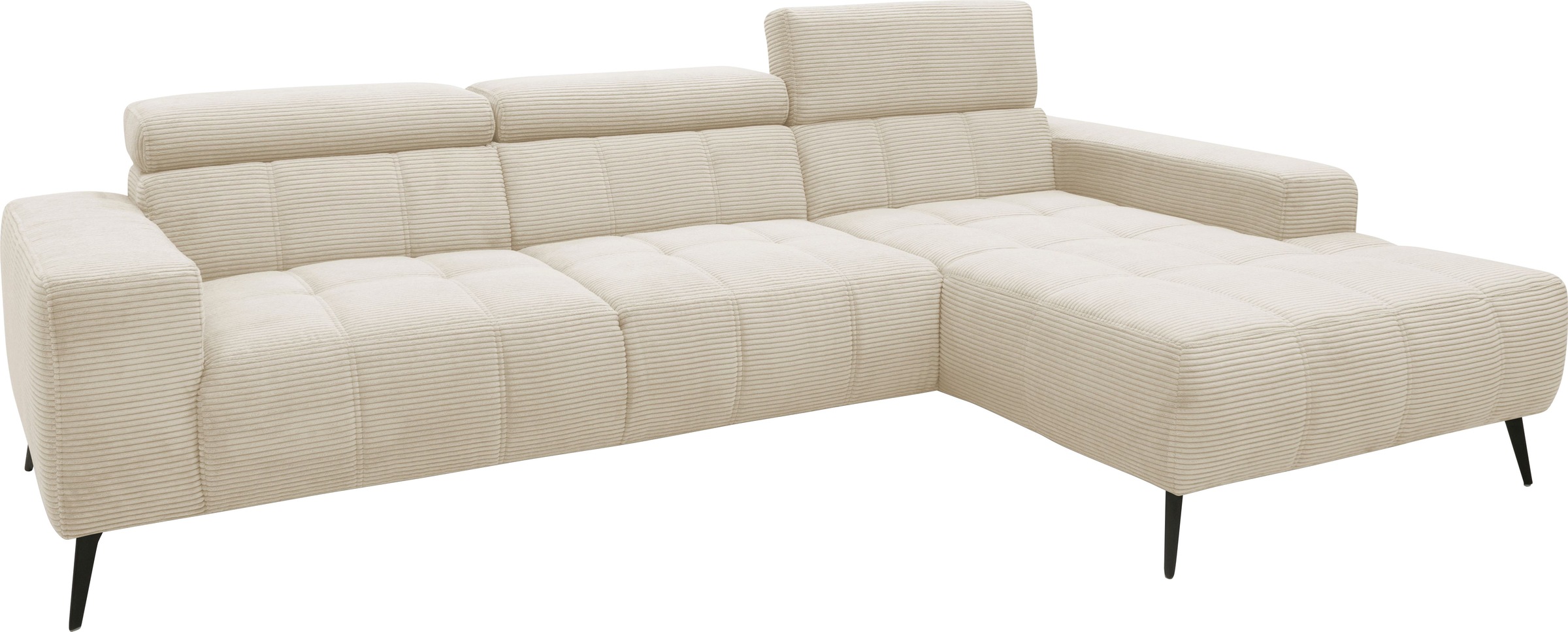 DOMO collection Ecksofa »Trento L-Form, mit Kufenfuss oder Einzelfuss«, wahlweise mit Kopfteilverstellung, Recamiere links/rechts bestellbar