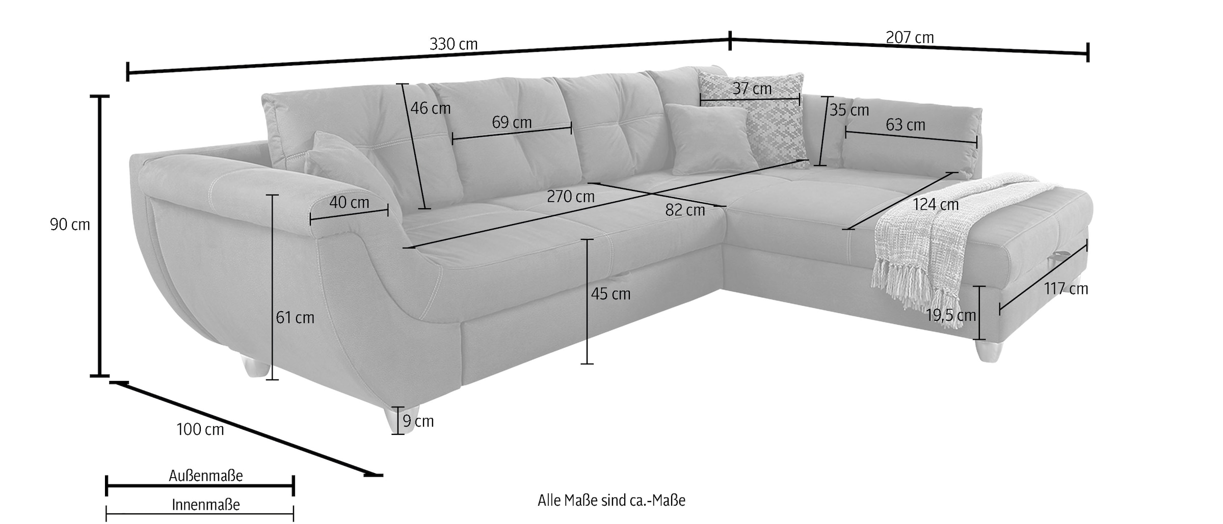 Jockenhöfer Gruppe Ecksofa »Maranello L-Form«, mit grossem Stauraum, Gästebett- und Relaxfunktion, Nosagfederung