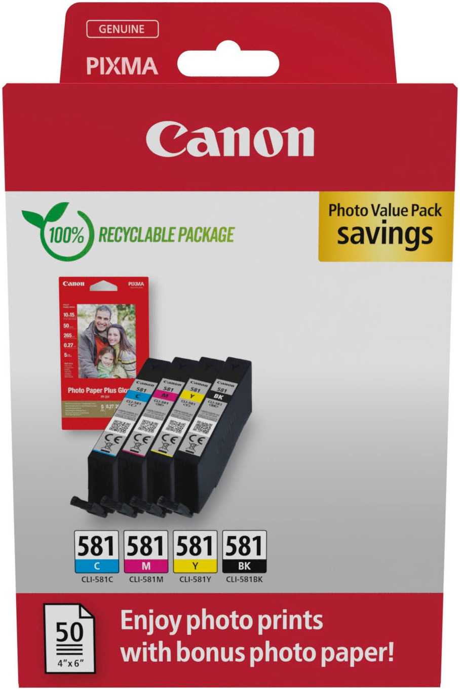Canon Tintenpatrone »CLI-581 BK/C/M/Y Tinte + Fotopapier Value Pack«