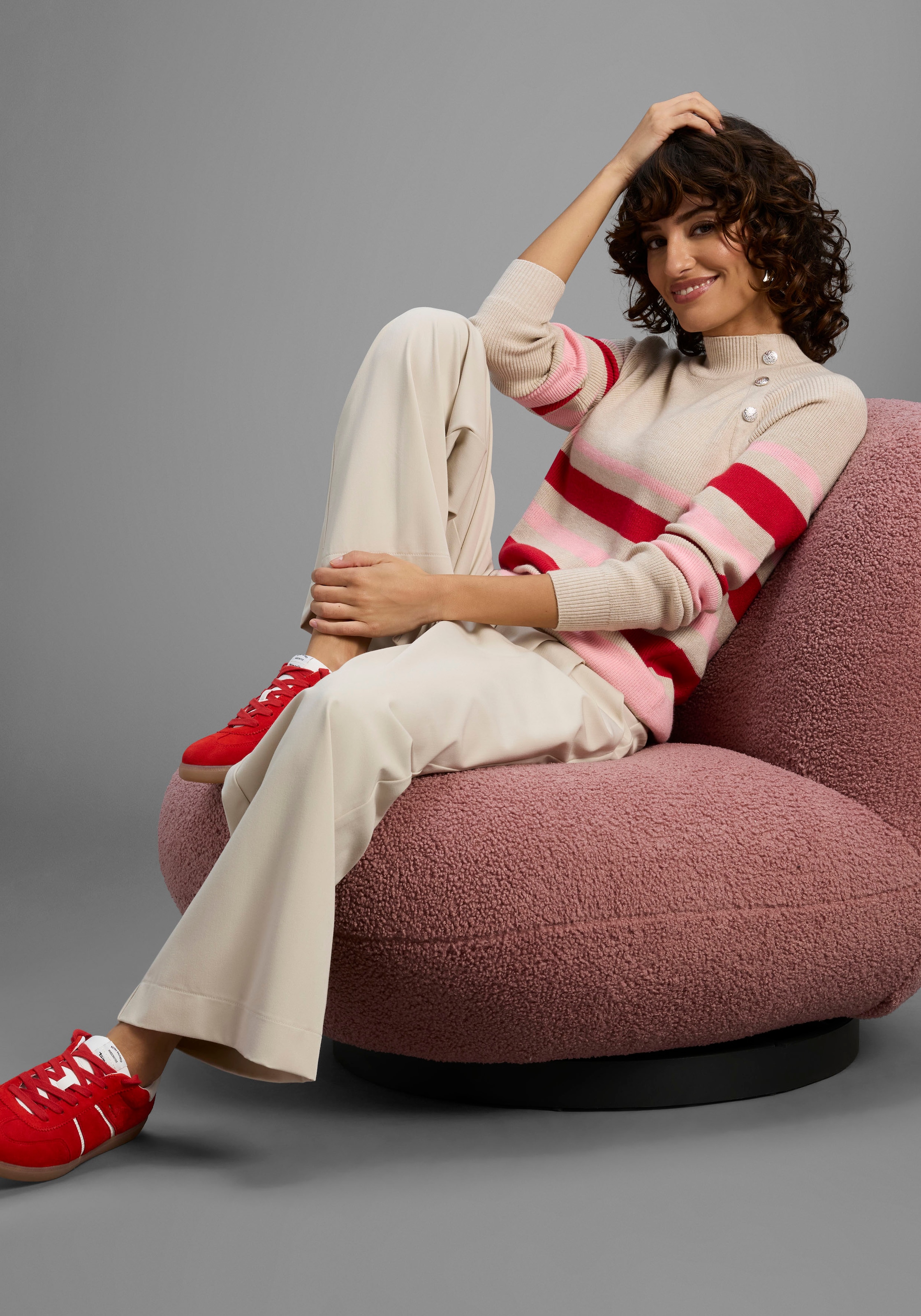 Laura Scott Strickpullover Winterstrick mit trendy Streifendesign und Knöpfen - NEUE KOLLEKTION