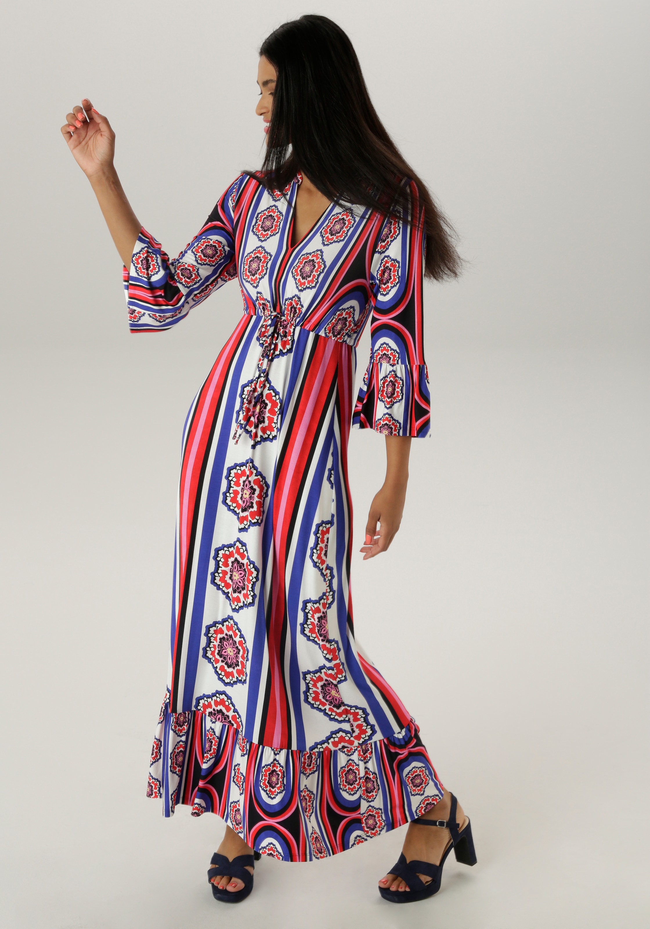 Aniston SELECTED Maxikleid, mit Volant an den 3/4-langen Ärmeln und am Saum