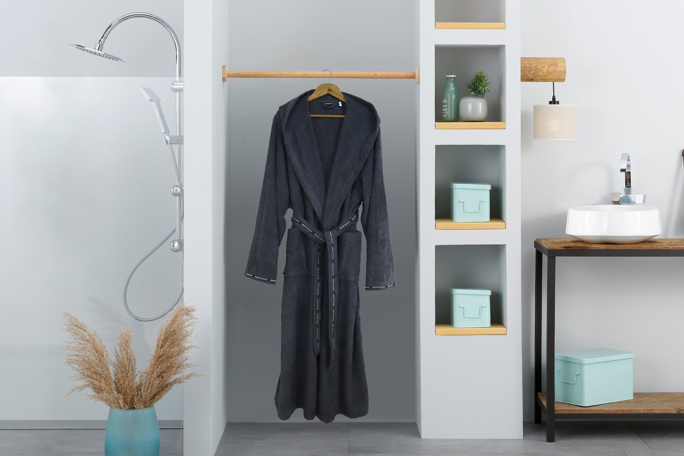 Bruno Banani Herrenbademantel »Danny, Normallänge & Überlänge, auch in extra lang, Hotelbademantel«, (1 St.), mit Logostreifen, Herren Bademantel aus 100% Baumwolle, S-4XL