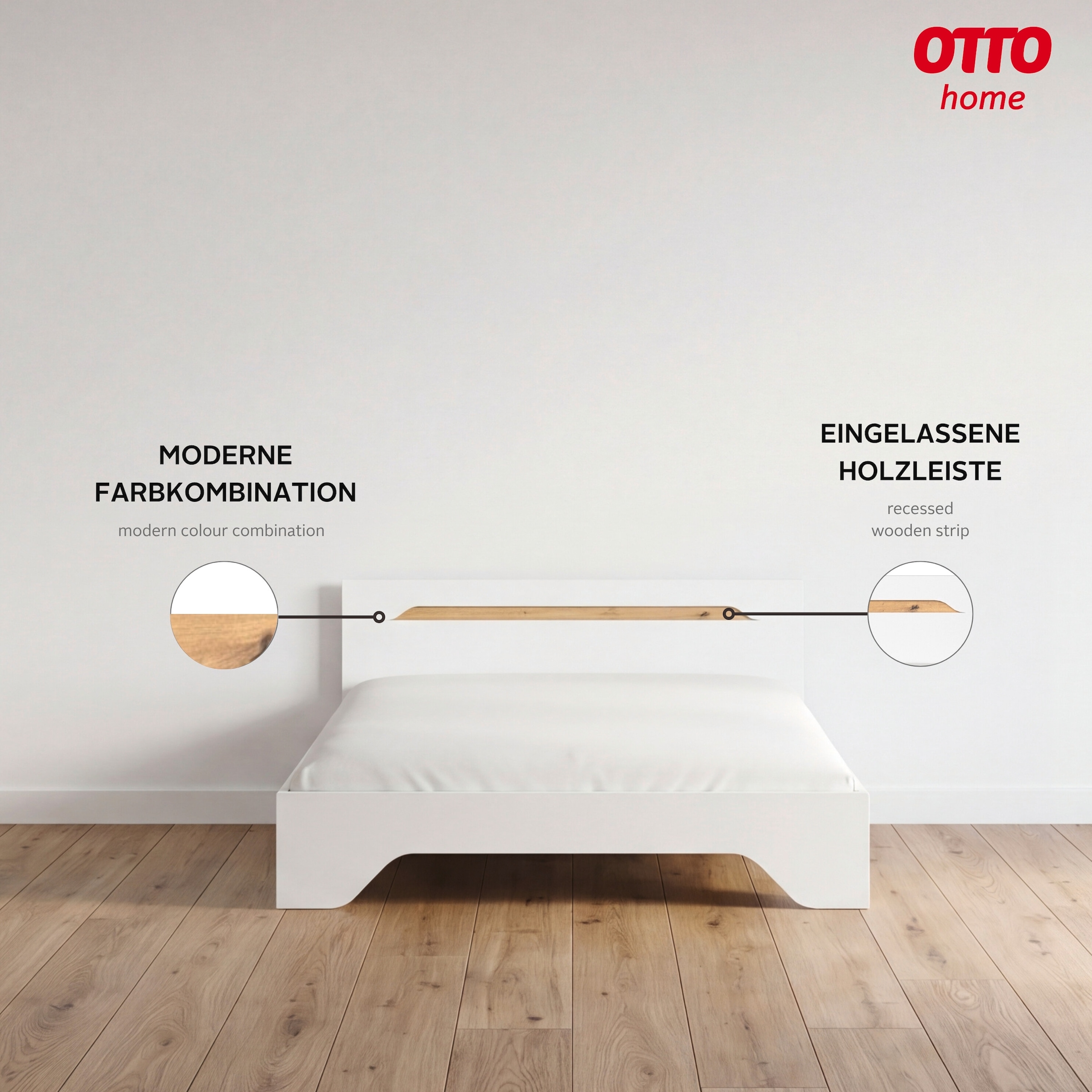 GOODproduct Bett »Doppelbett Holzbett Futonbett AGORDO« Liegefläche: 180x200 cm,  mit stilvoller Kopfteil-Absetzung in Eiche Artisan MADE IN GERMANY