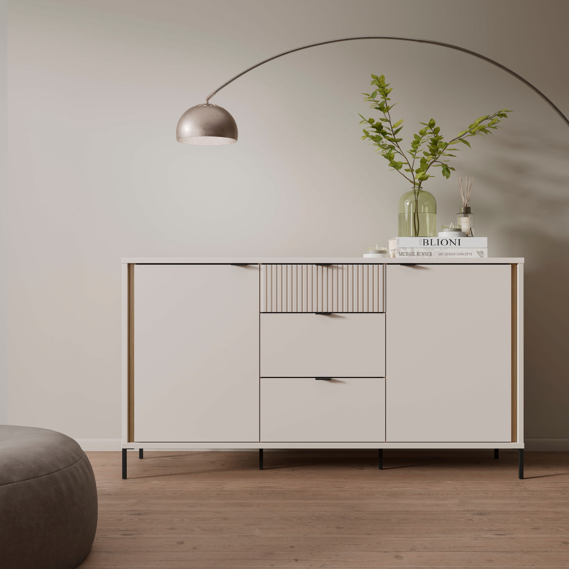 Image of FORTE Sideboard "Forte Seravel Sideboard 160 cm, Kashmir Beige/Mauvella Eiche" B/H/T 158,8/87,2/41,5 viel Stauraum, Lamellenoptik