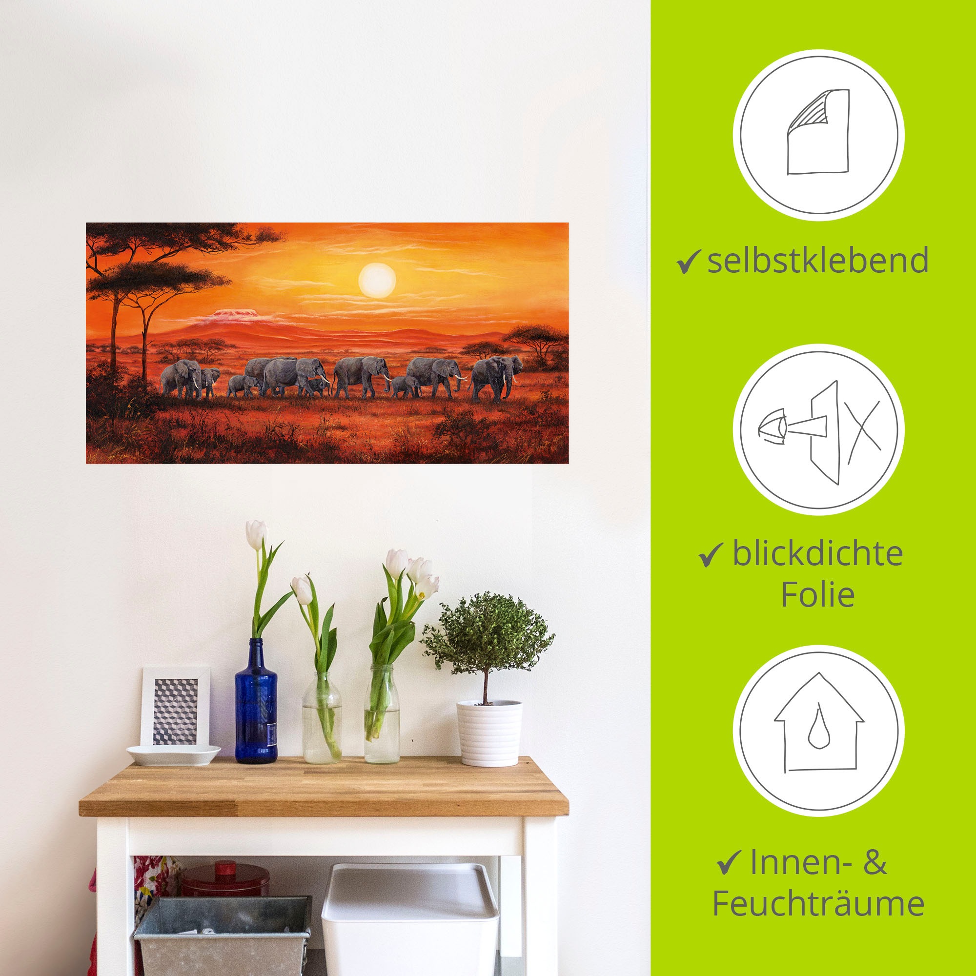 Artland Wandbild »Elefantenherde«, Wildtiere, (1 St.), als Leinwandbild, Poster, Wandaufkleber in verschied. Grössen