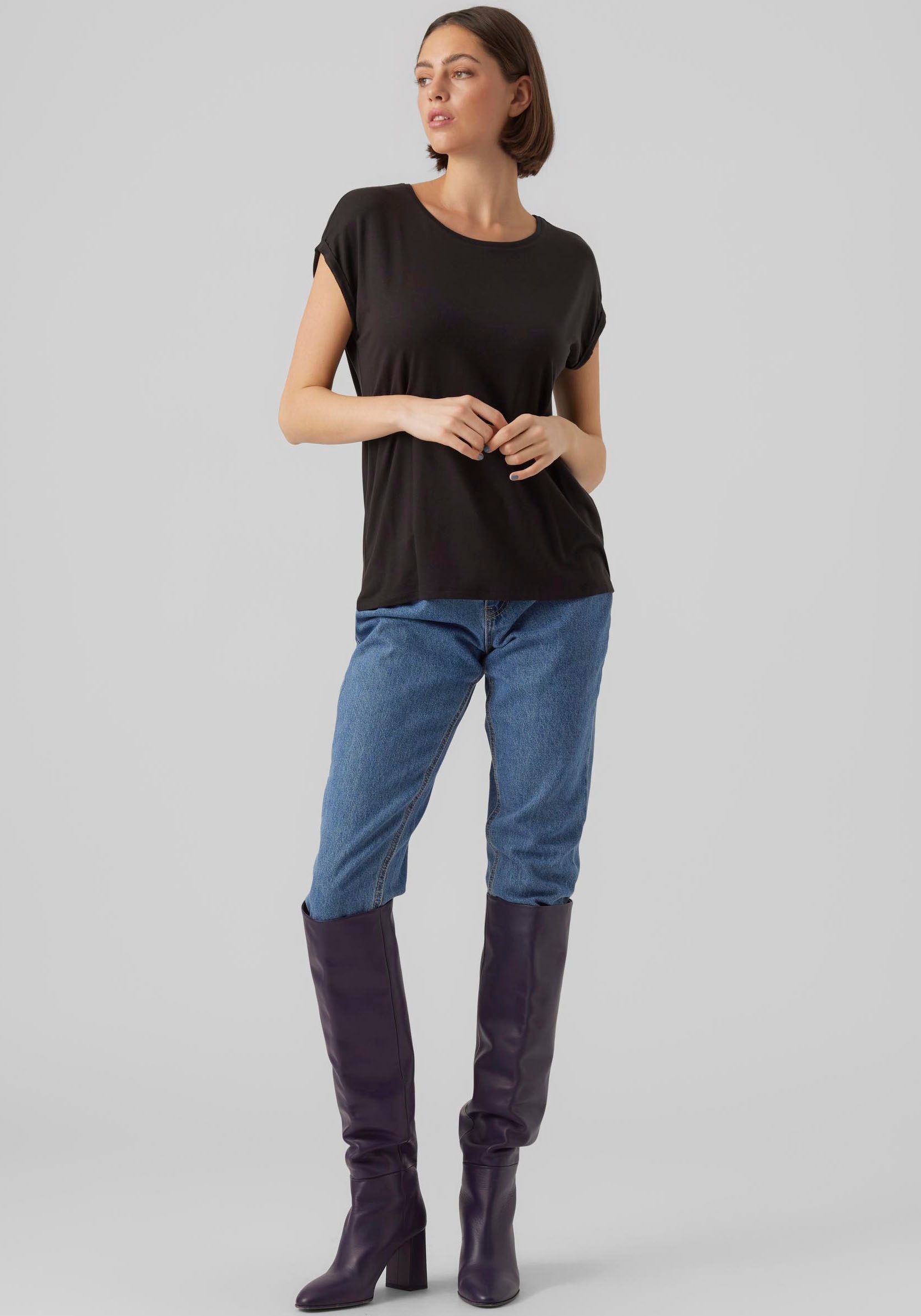 Vero Moda Rundhalsshirt »VMAVA PLAIN SS TOP GAJRS NOOS«