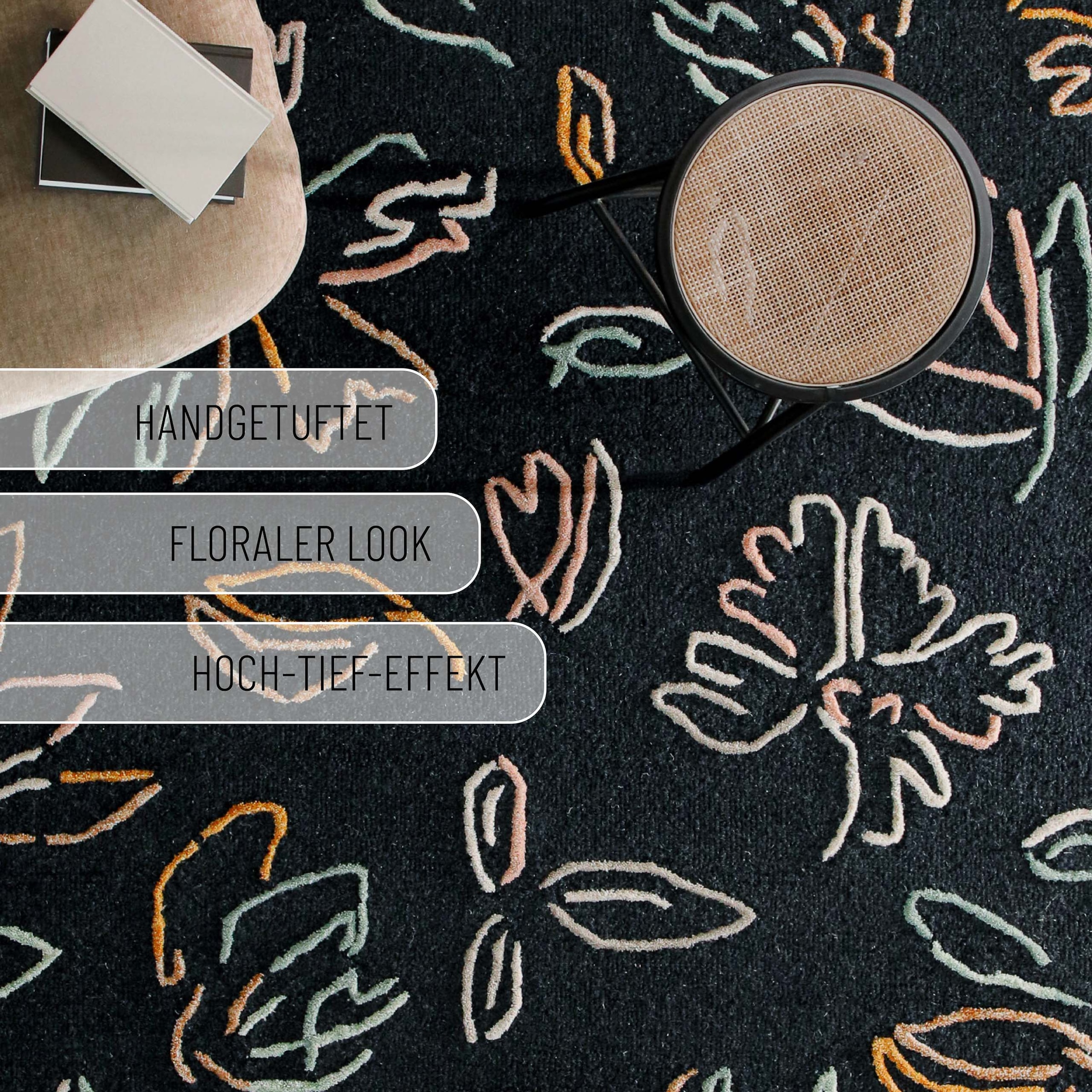 Wecon home Teppich »Vee« rechteckig 10 mm Höhe Wollteppich, floral, hochwertig, pflegeleicht, modern, handgetuftet