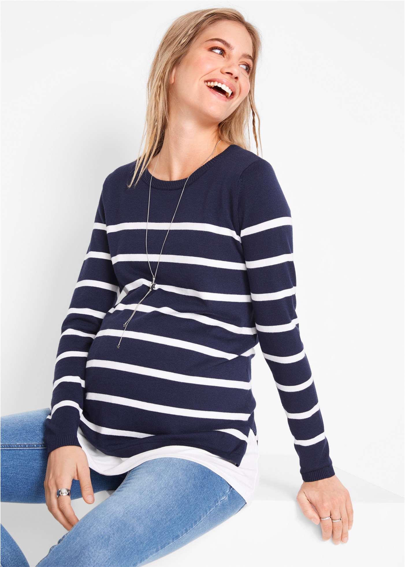 Image of bonprix Stillpullover aus Jersey, gestreifte Optik, figurumspielende Passform