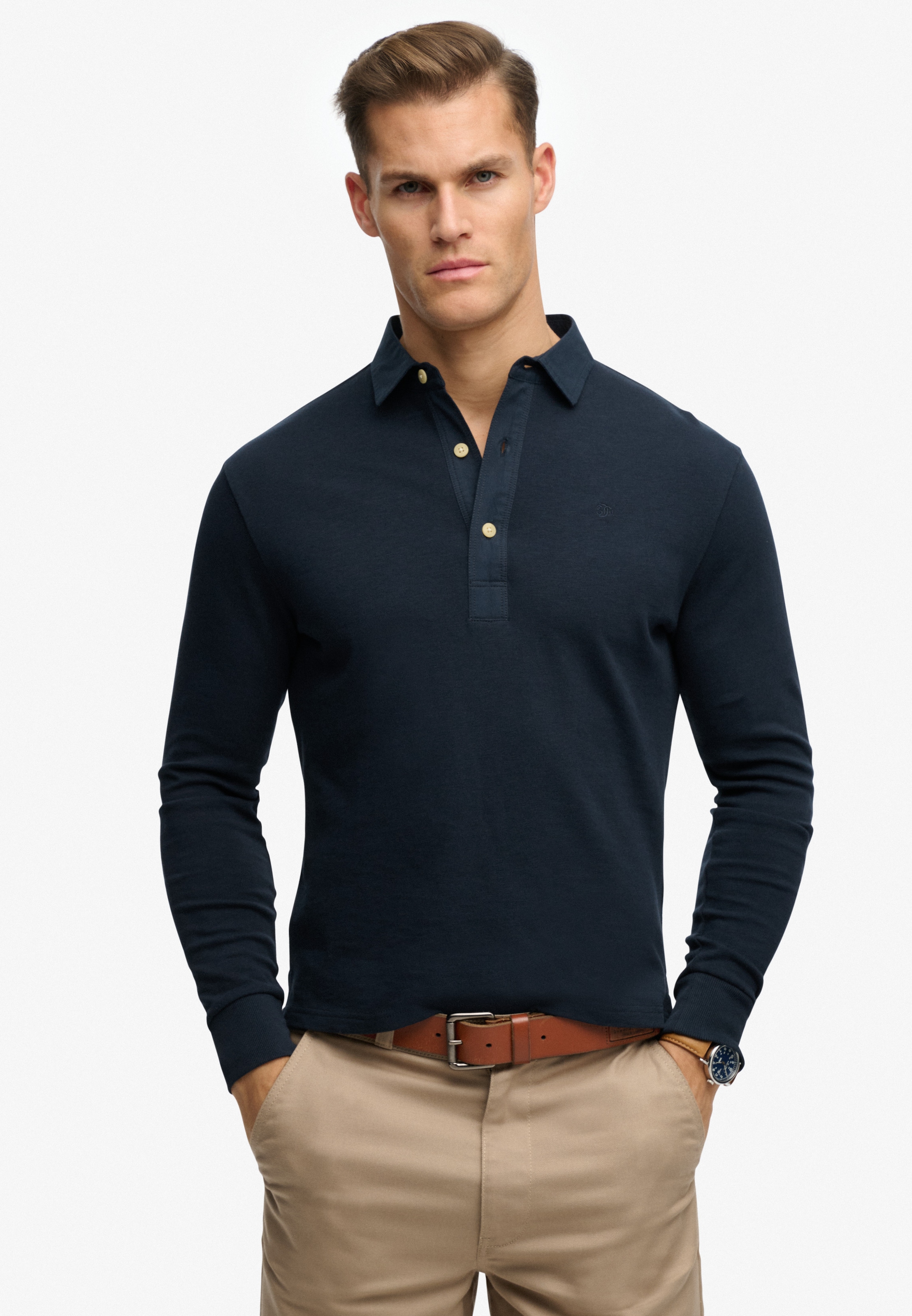 Superdry Langarm-Poloshirt »CLASSIC RUGBY TOP« aus Baumwolle und Single Jersey, Relaxed Fit, mit kurzer Knopfleiste