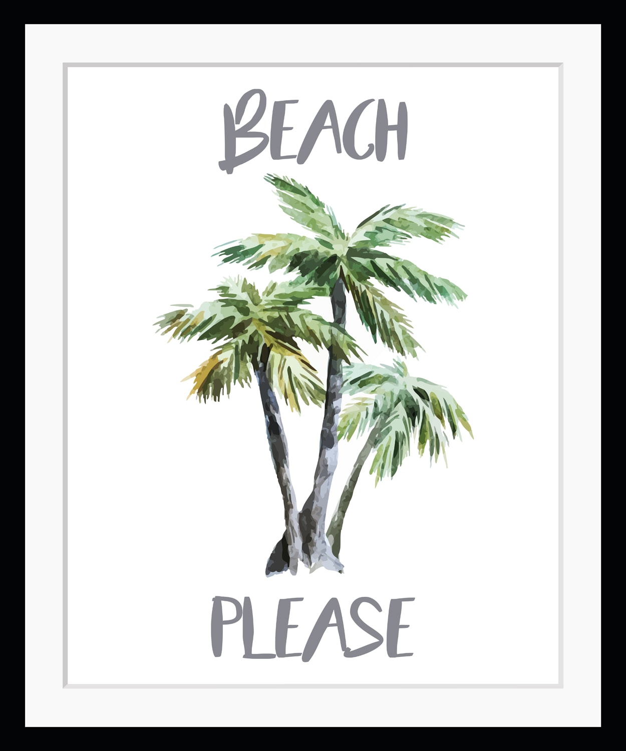 Image of queence Bild "BEACH PLEASE" Humor Palmen Schriftzug Sprüche & Texte HD Premium Poster-Druck inkl. Holzrahmen
