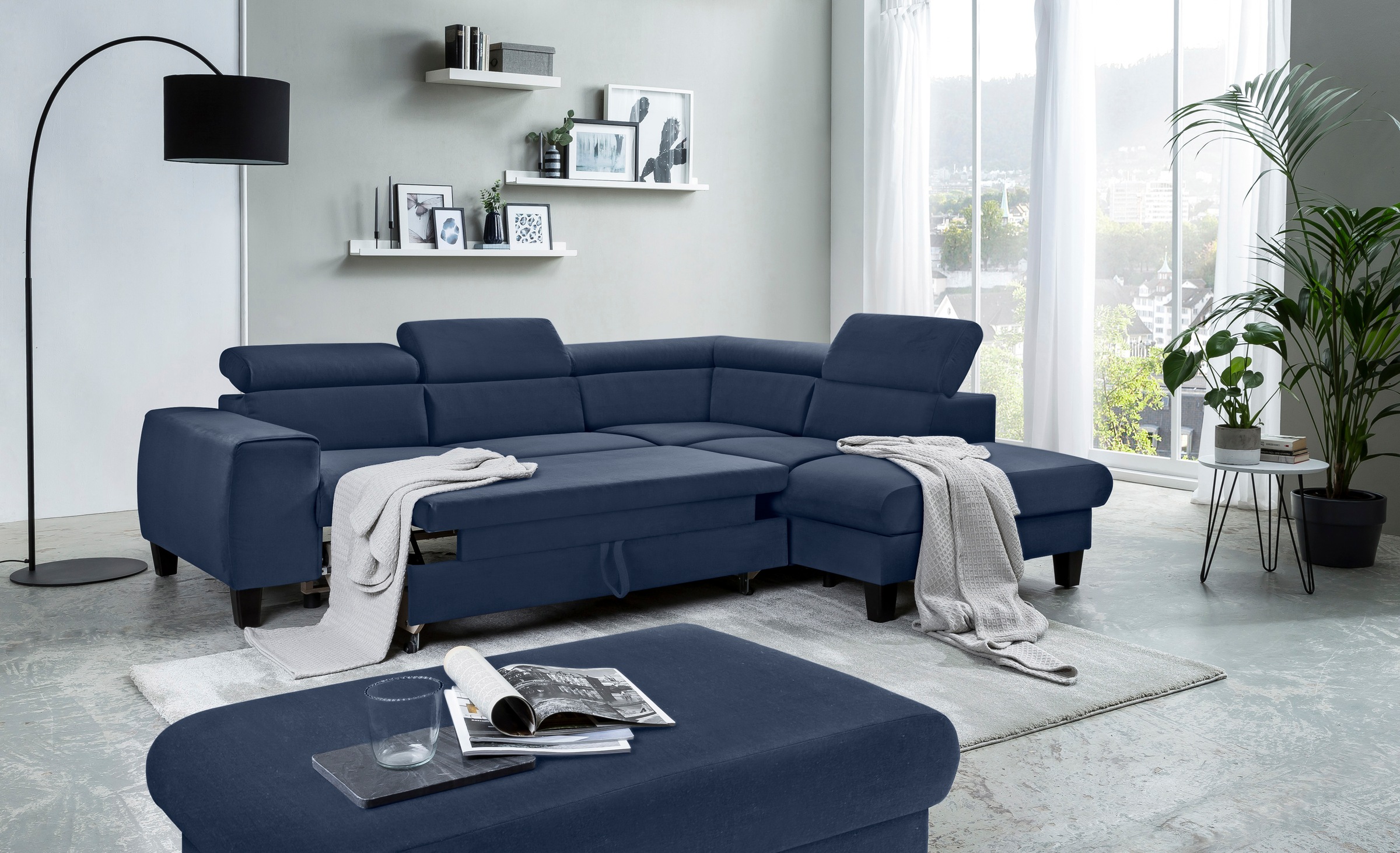 COTTA Ecksofa »Morven L-Form mit Kopfteilverstellung«, wahlweise mit Bettfunktion, Bettkasten & Wireless-Charger