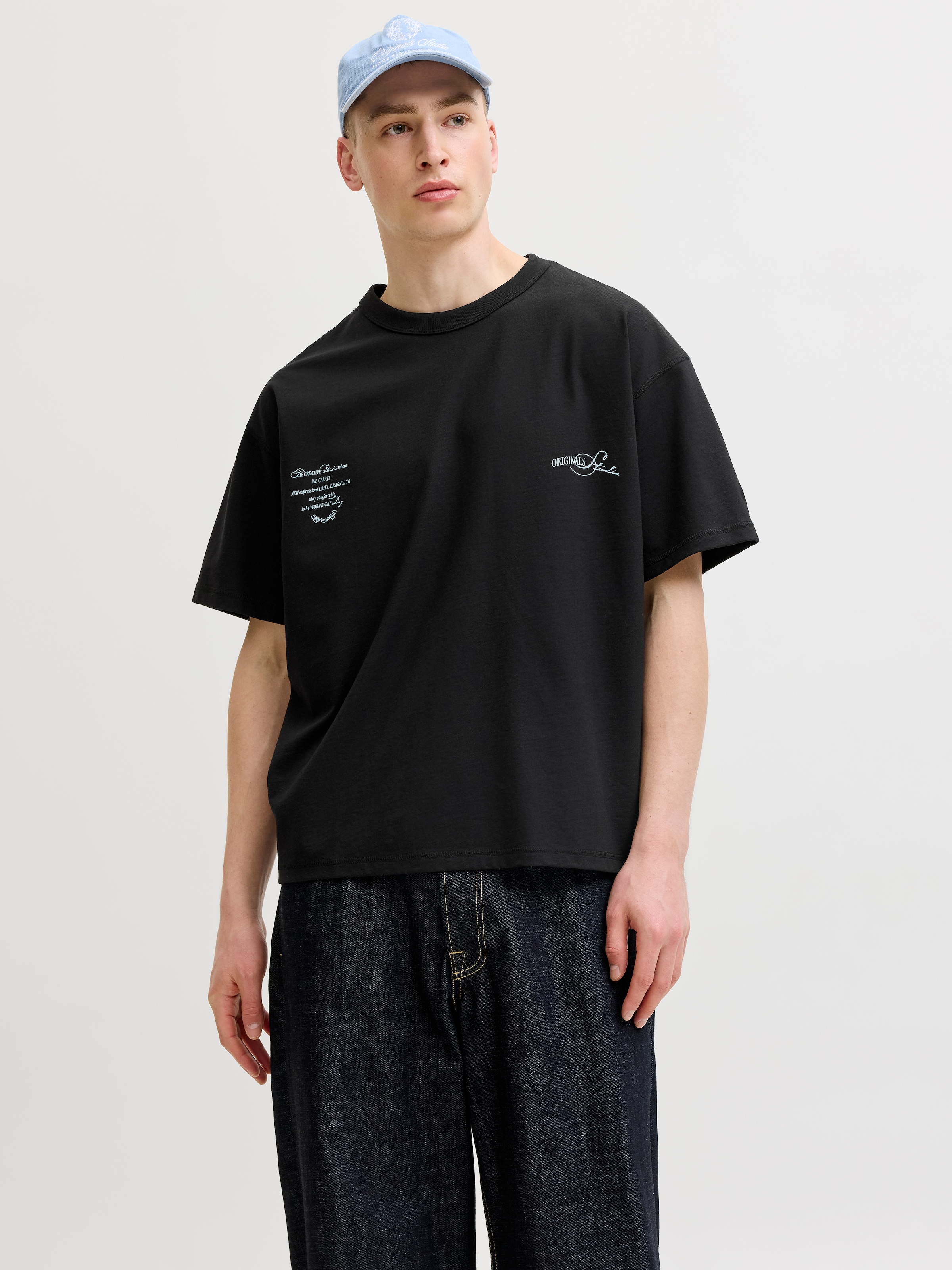 Image of Jack & Jones Rundhalsshirt "JORSANREMO TYPO TEE SS CREW NECK LN" Baumwollmischung, locker geschnitten