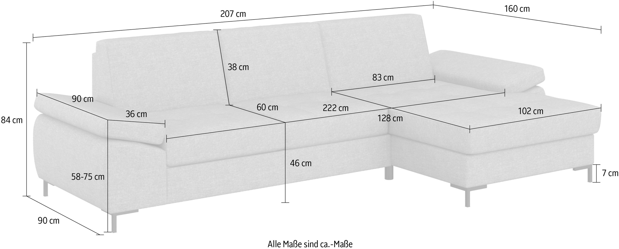 DOMO collection Ecksofa »Capelo, komfortabel, klare Linien zeichnen dieses Design aus, L-Form« mit Armteilverstellung, wahlweise mit Bettfunktion, Federkern