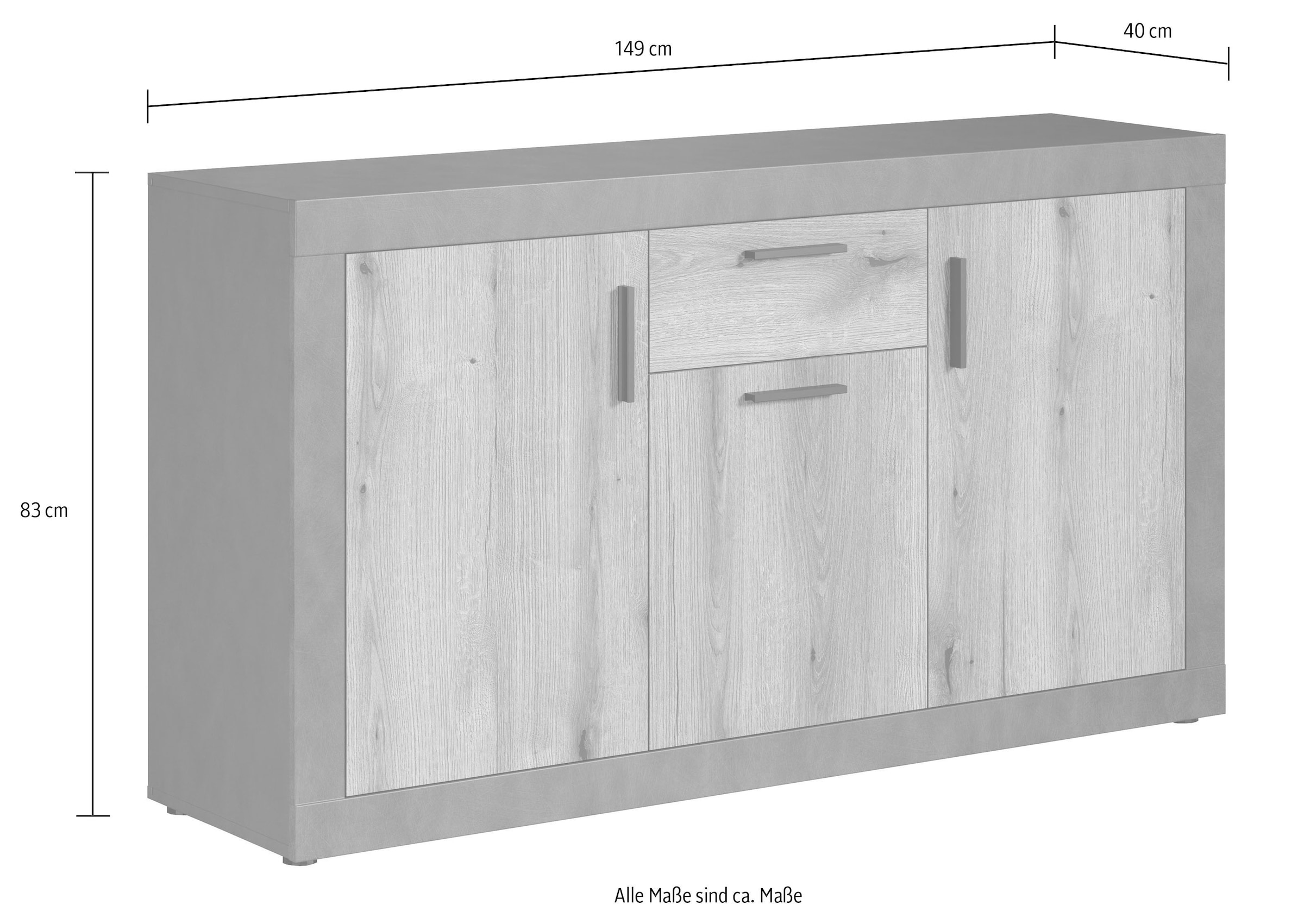 Home affaire Sideboard »Bergen« Packung, 1 Stk. tlg. Sideboard mit 3 Türen & 1 Schublade - (B/T/H) 149/40/83 cm