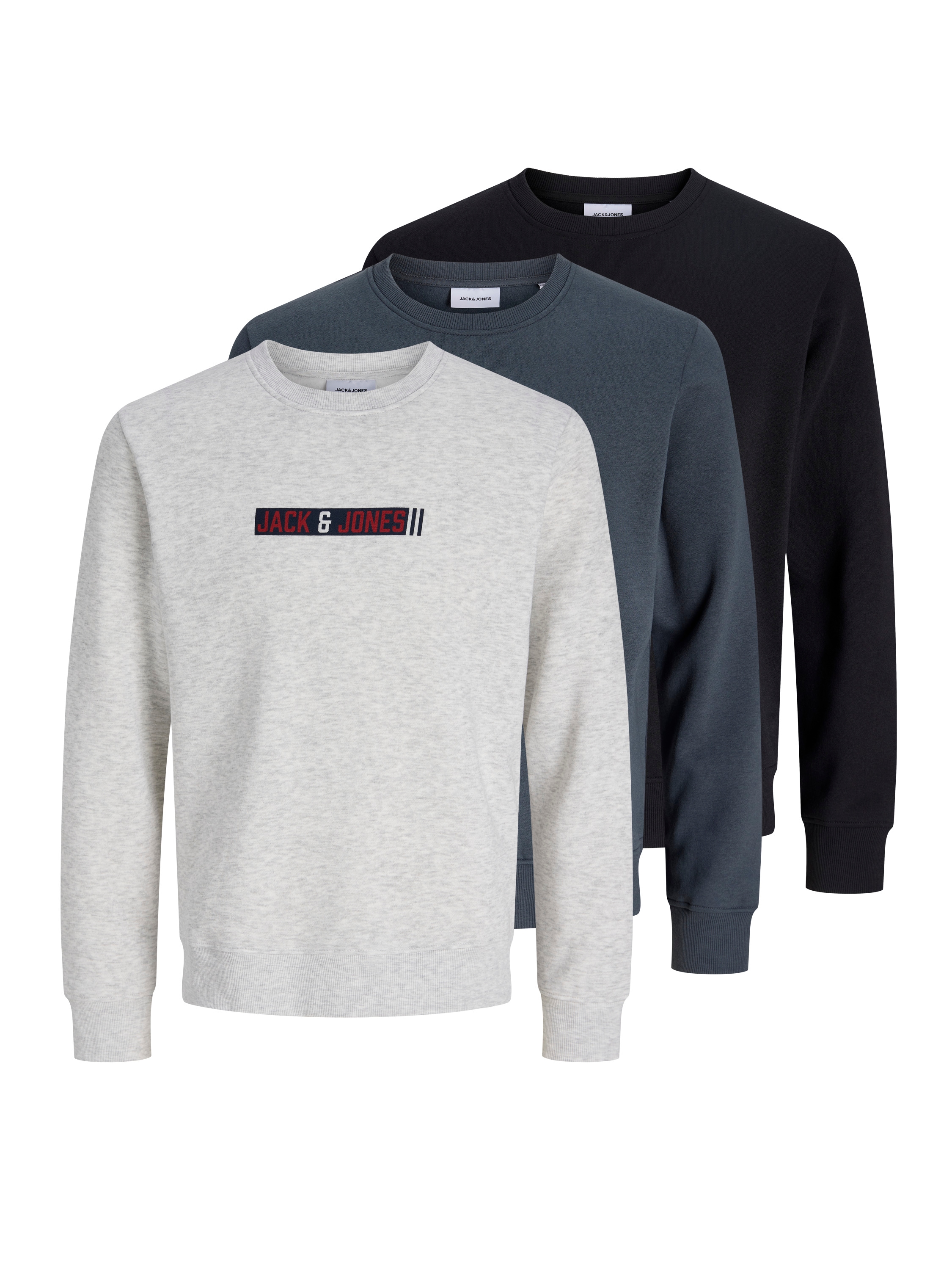Image of Jack & Jones Sweatshirt "JJMUNK SWEAT CREW NECK 3PK MP", 3 Materialmix, normal geschnitten