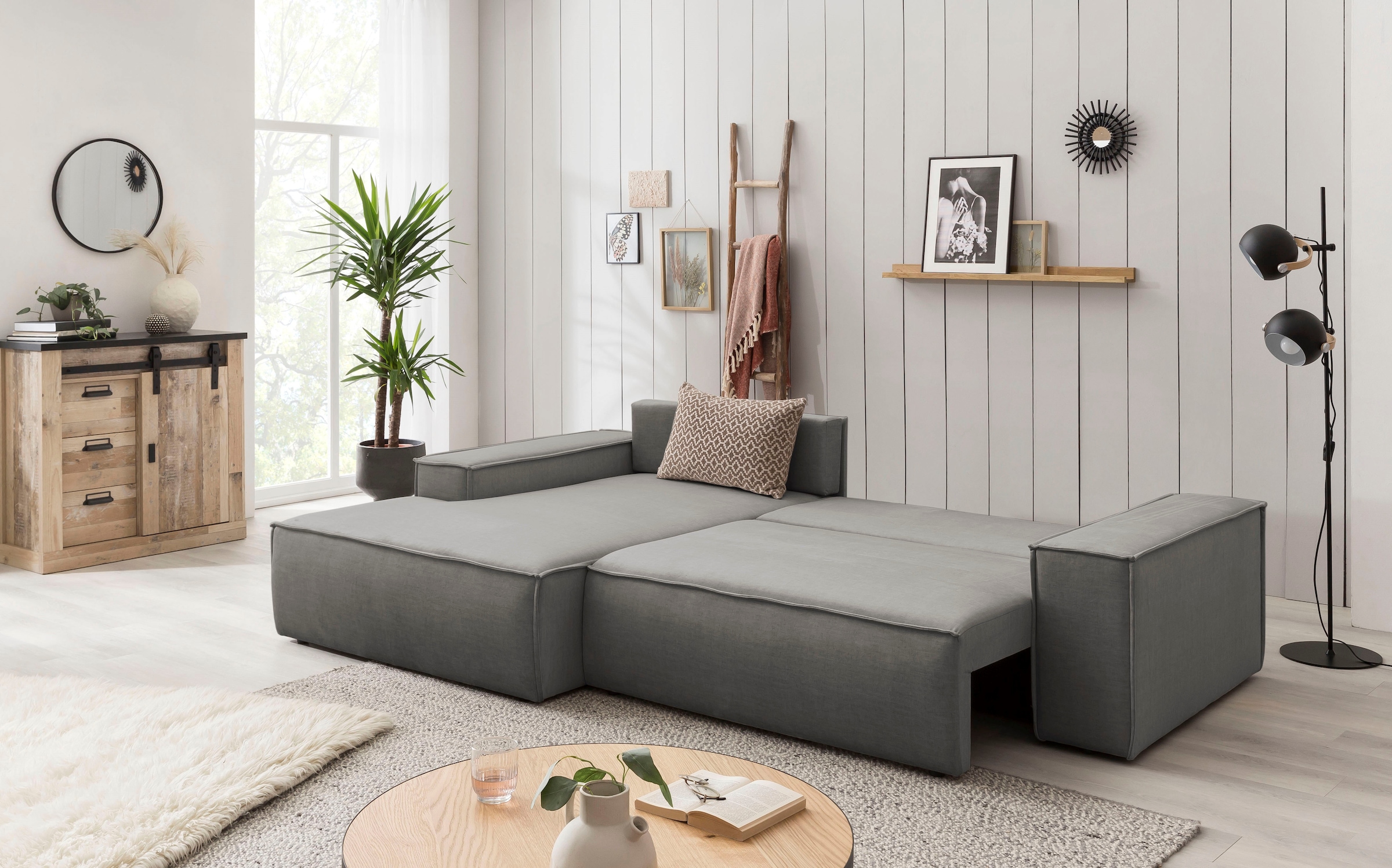 GOODproduct Ecksofa »SHERWOOD Samtvelours L-Form, 267 cm - OTTO. Verlässliche Qualität.« Schlaffunktion mit Bettkasten (210x136 cm), Cord, Vintage, Samtvelours