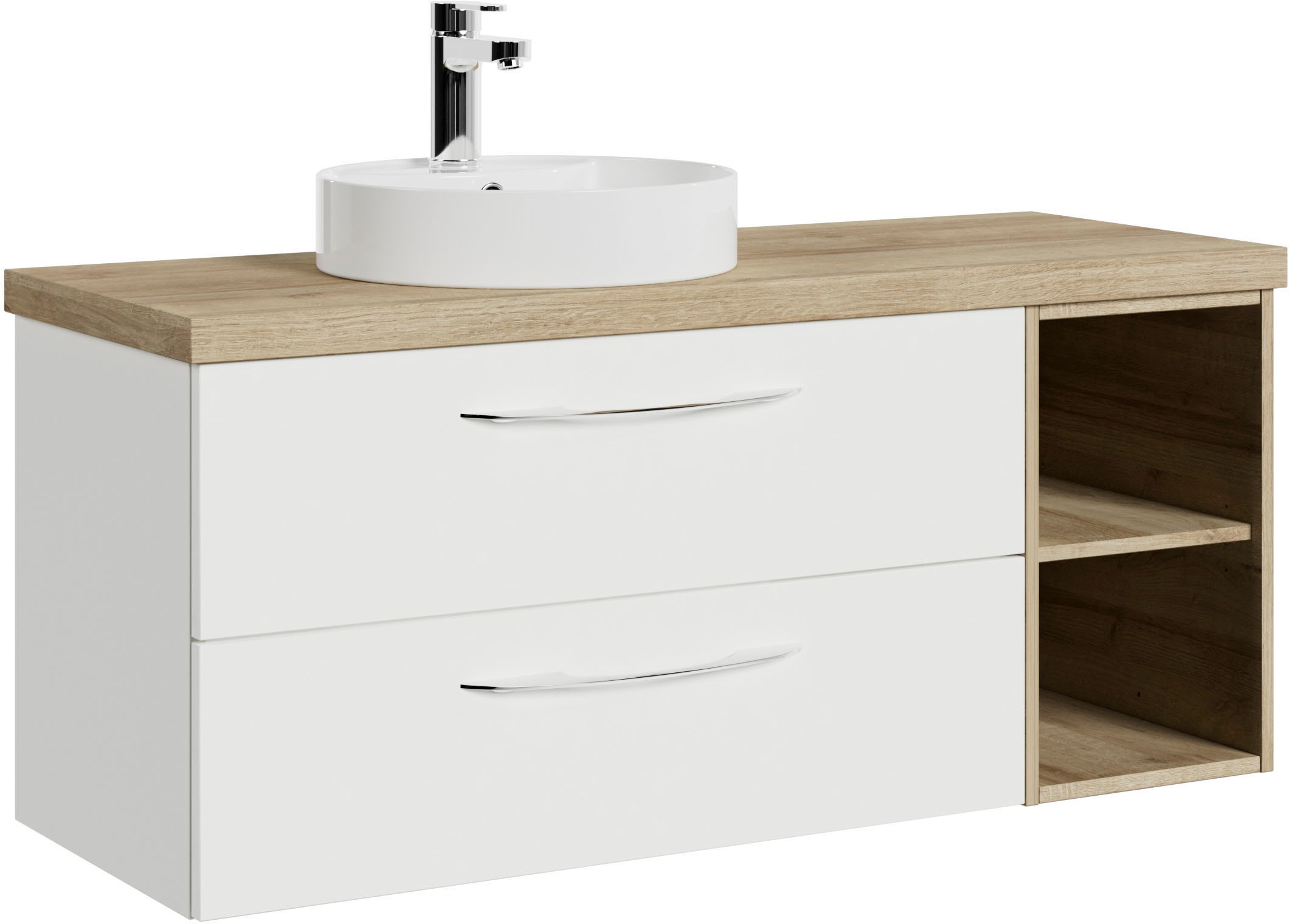 Saphir Waschtisch "Serie 4035 Keramik-Aufsatzbecken mit Unterschrank, 118 cm breit" Waschplatz mit 2 Schubladen, Riviera Eiche quer Nachbildung