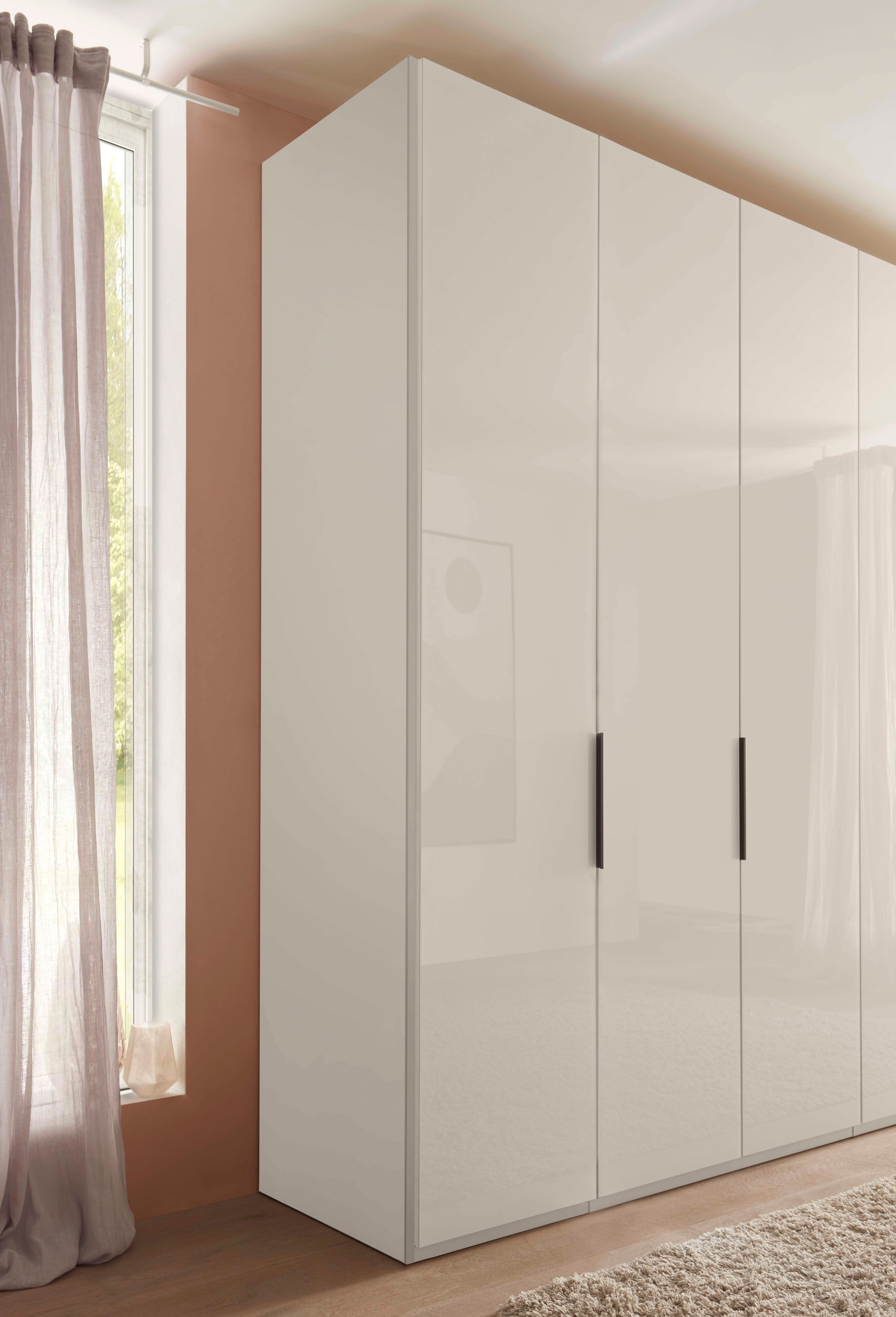 WIEMANN Armoire à portes pliantes »Ohio, Kleiderschrank, Schrank, Garderobe, mit Glasfront, 300 cm« Inclus étagères et tringles à vêtements, 2 hauteurs, MADE IN GERMANY,  comprend amortisseur de porte, façade en verre de haute qualité