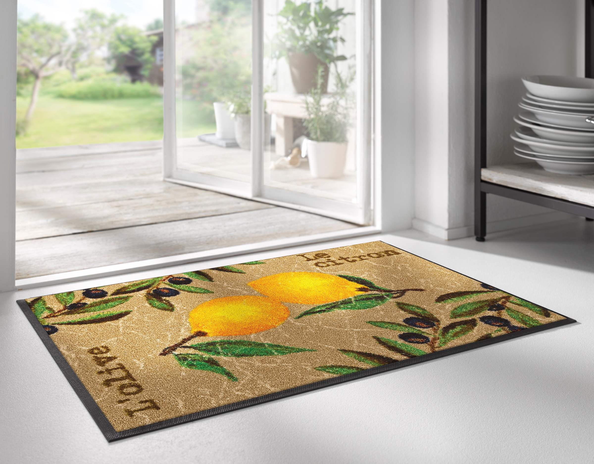 wash+dry by Kleen-Tex Tapis de sol »Le Citron« Rectangulaire 7 mm Höhe Schmutzfangmatte, Motiv Oliven & Zitronen, rutschhemmend, waschbar