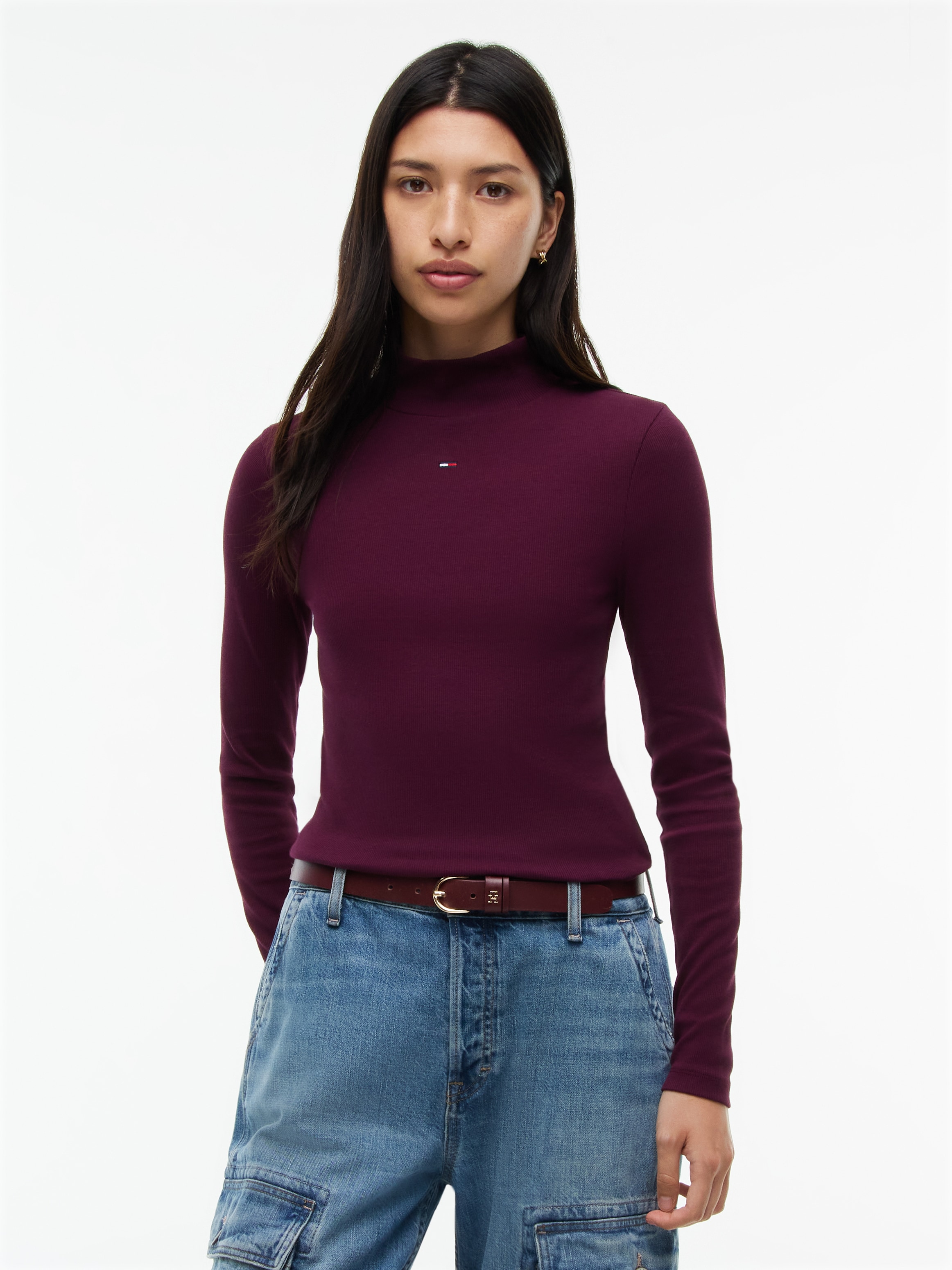 Image of Tommy Jeans Langarmshirt "TJW ESSENTIAL MOCK NECK" Baumwollmischung
