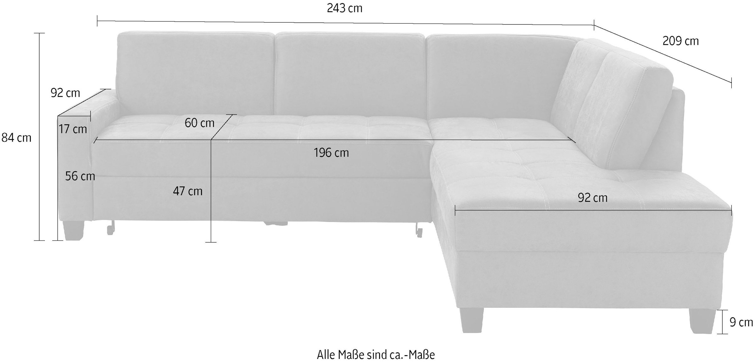 DOMO collection Ecksofa »Florentina L-Form«, wahlweise mit Bettfunktion, mit Kontrastnaht