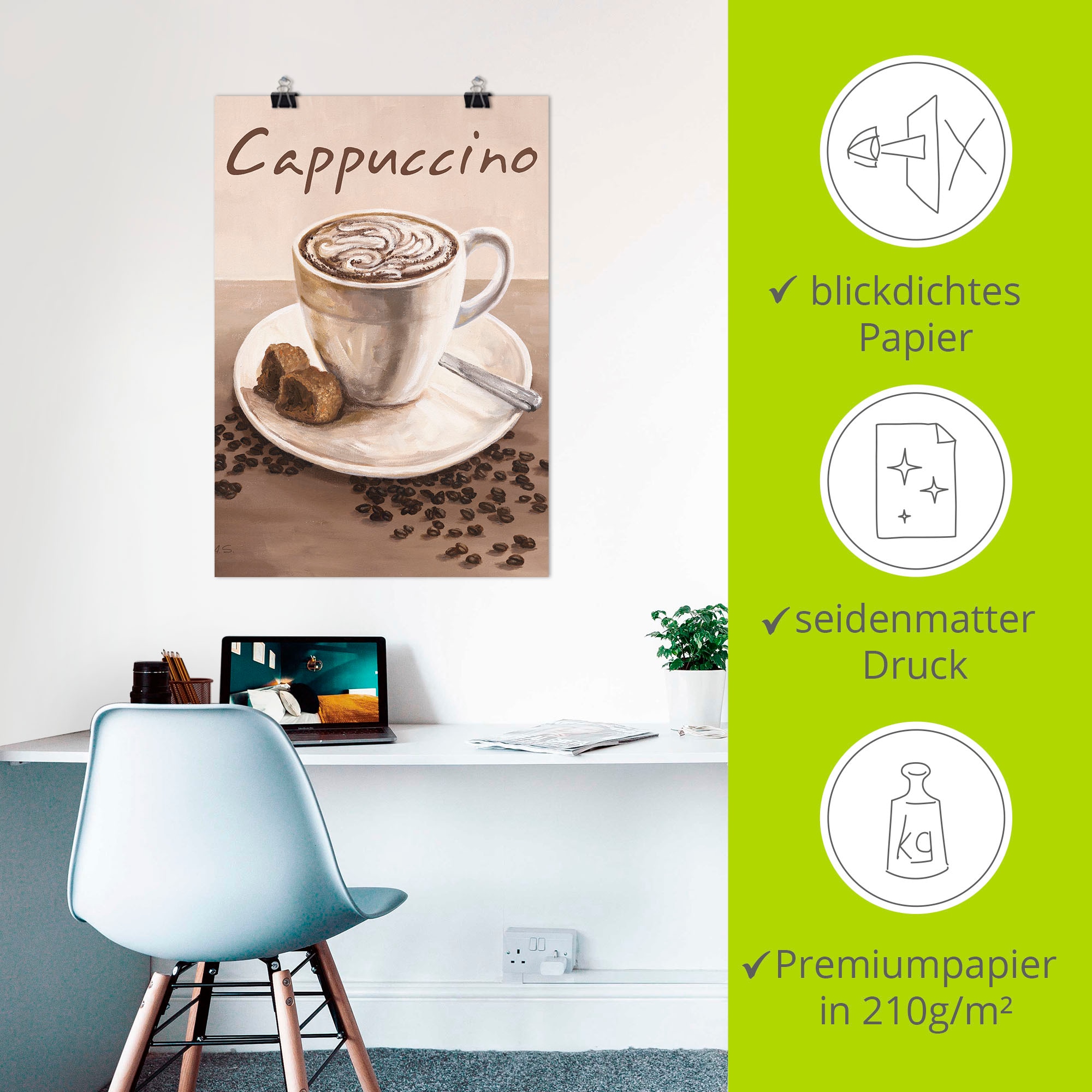 Artland Fresque murale »Cappuccino - Kaffee« 1 cuis tlg. als Leinwandbild, Poster in verschied. Grössen