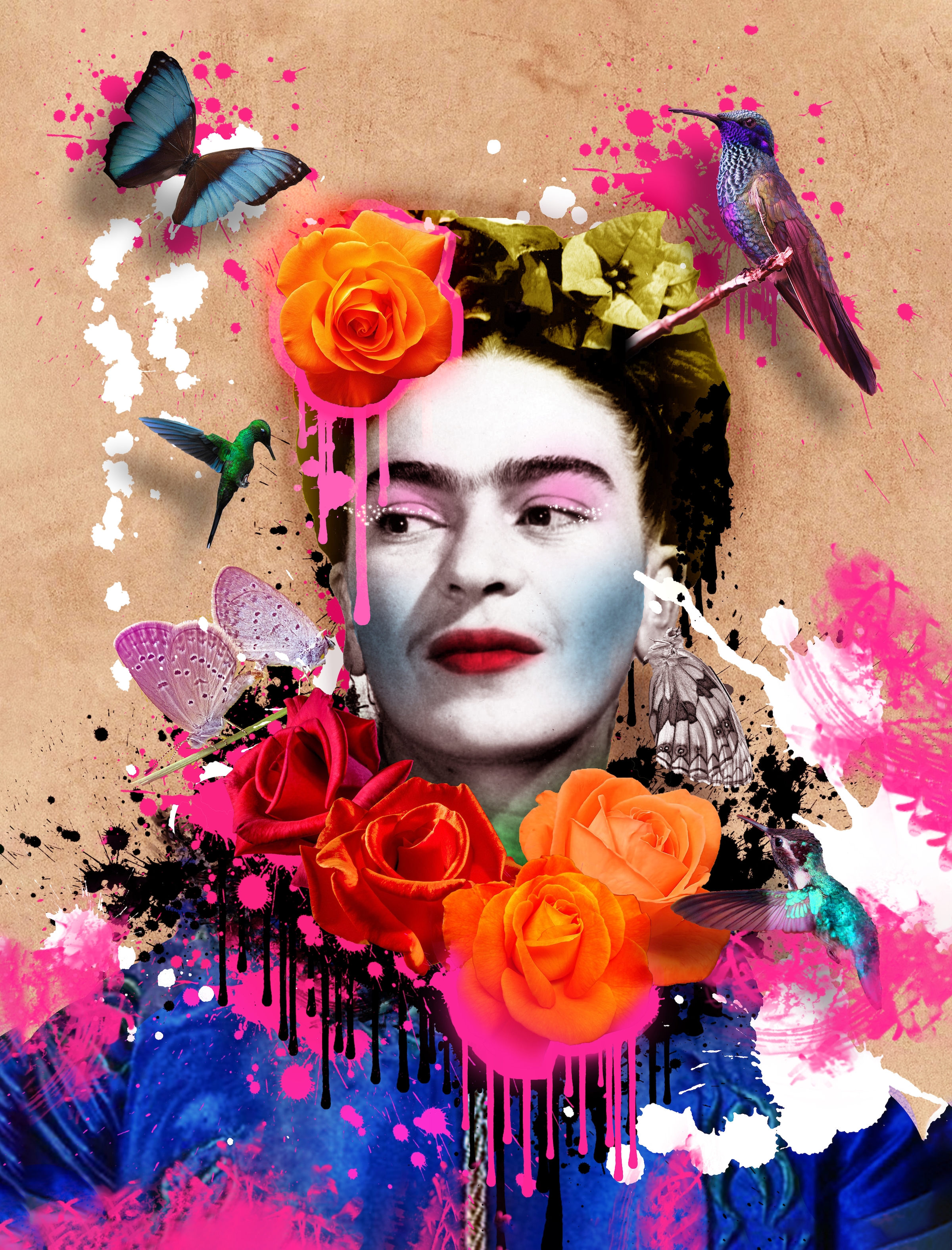 Image of Affengeilebilder Leinwandbild "Frida Kahlo by Frank Amoruso auf Keilrahmen gespannt" 1 Stk. tlg. Kunstdruck Wandbild Bild in verschiedenen Formaten