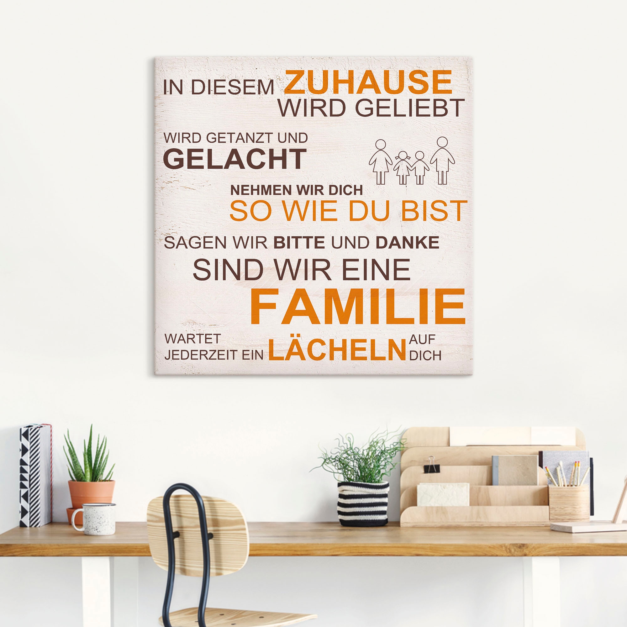 Artland Leinwandbild »In diesem Zuhause - beige«, Sprüche & Texte, (1 St.), auf Keilrahmen gespannt