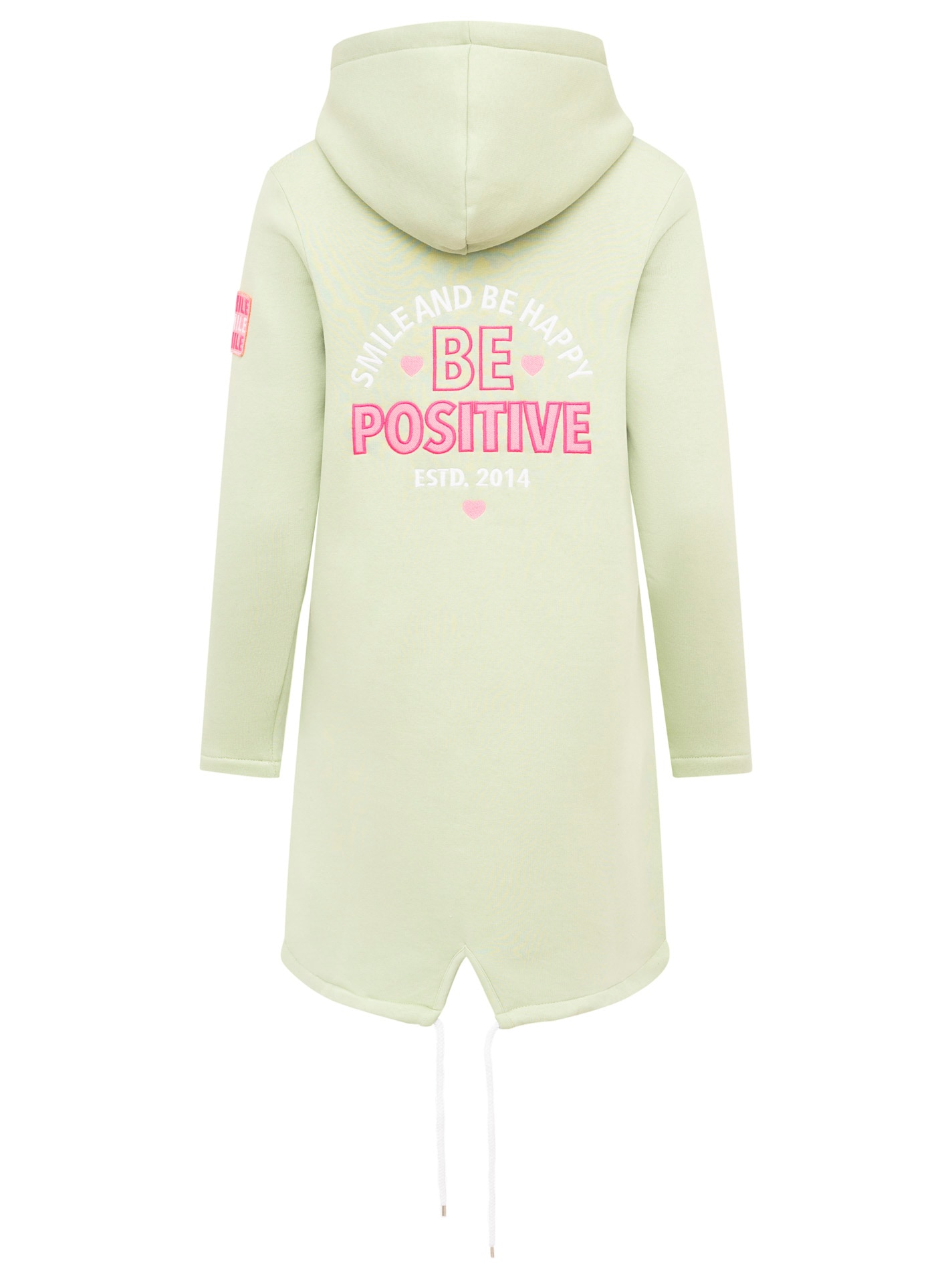 Zwillingsherz Jerseymantel »"Be Positive"«, mit grossem Stickmotiv, Taschen und Reissverschluss