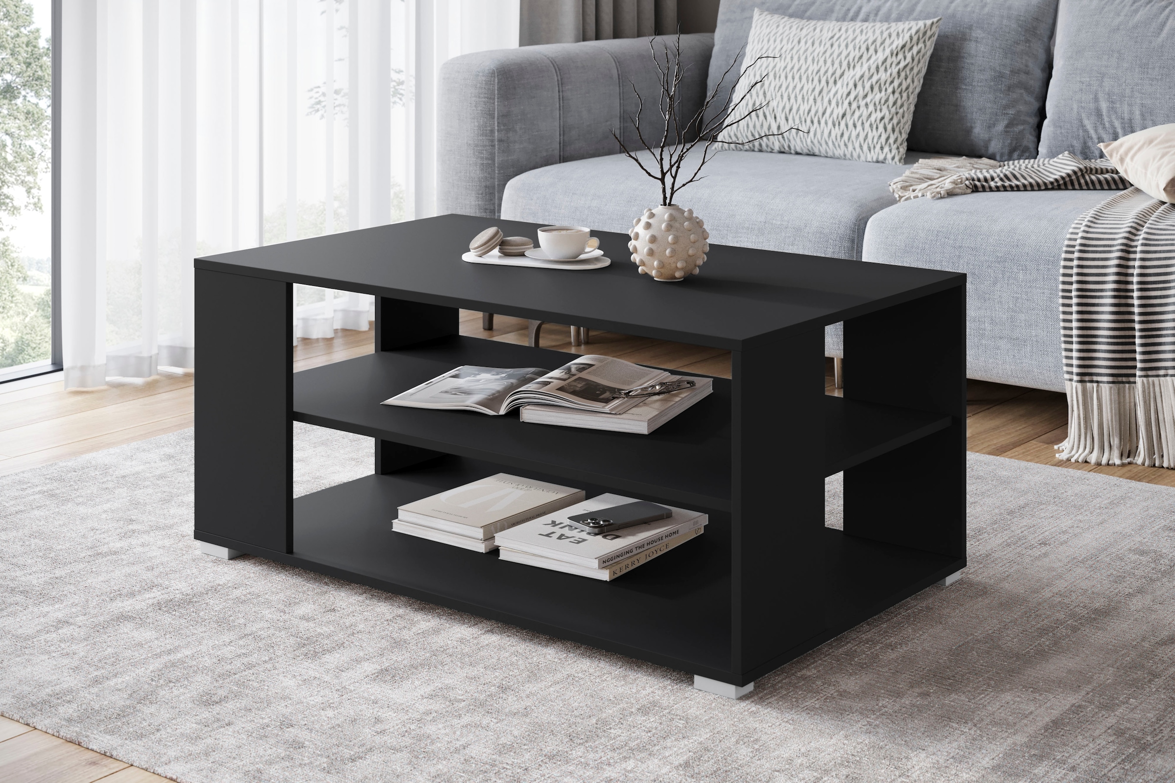 Home affaire Table basse »Kenia« 1 cuis tlg. Table basse rectangulaire, 100x66 cm, avec 2 étagères