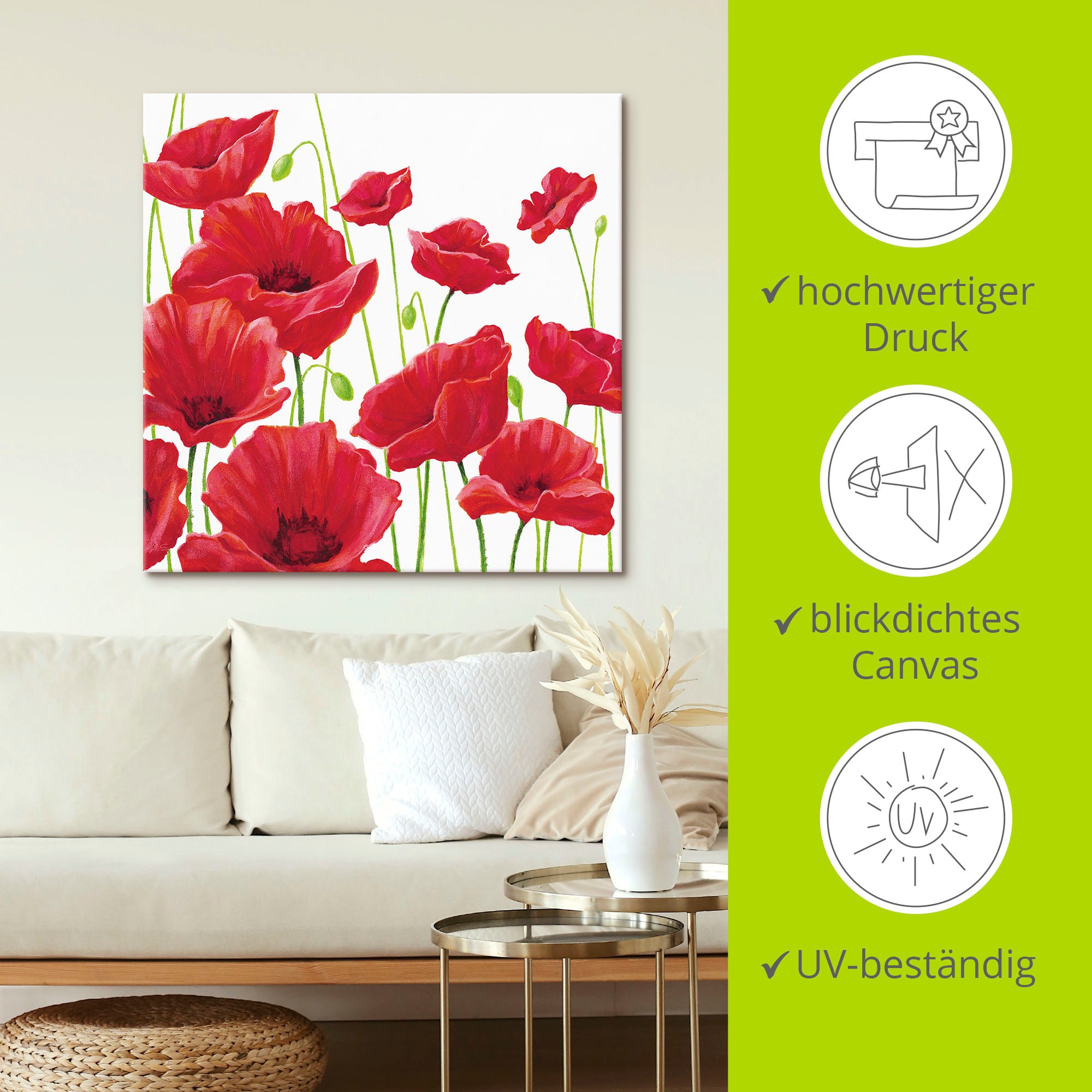 Artland Wandbild »Rote Mohnblumen I«, Blumen, (1 St.), als Alubild, Outdoorbild, Leinwandbild, Poster, Wandaufkleber