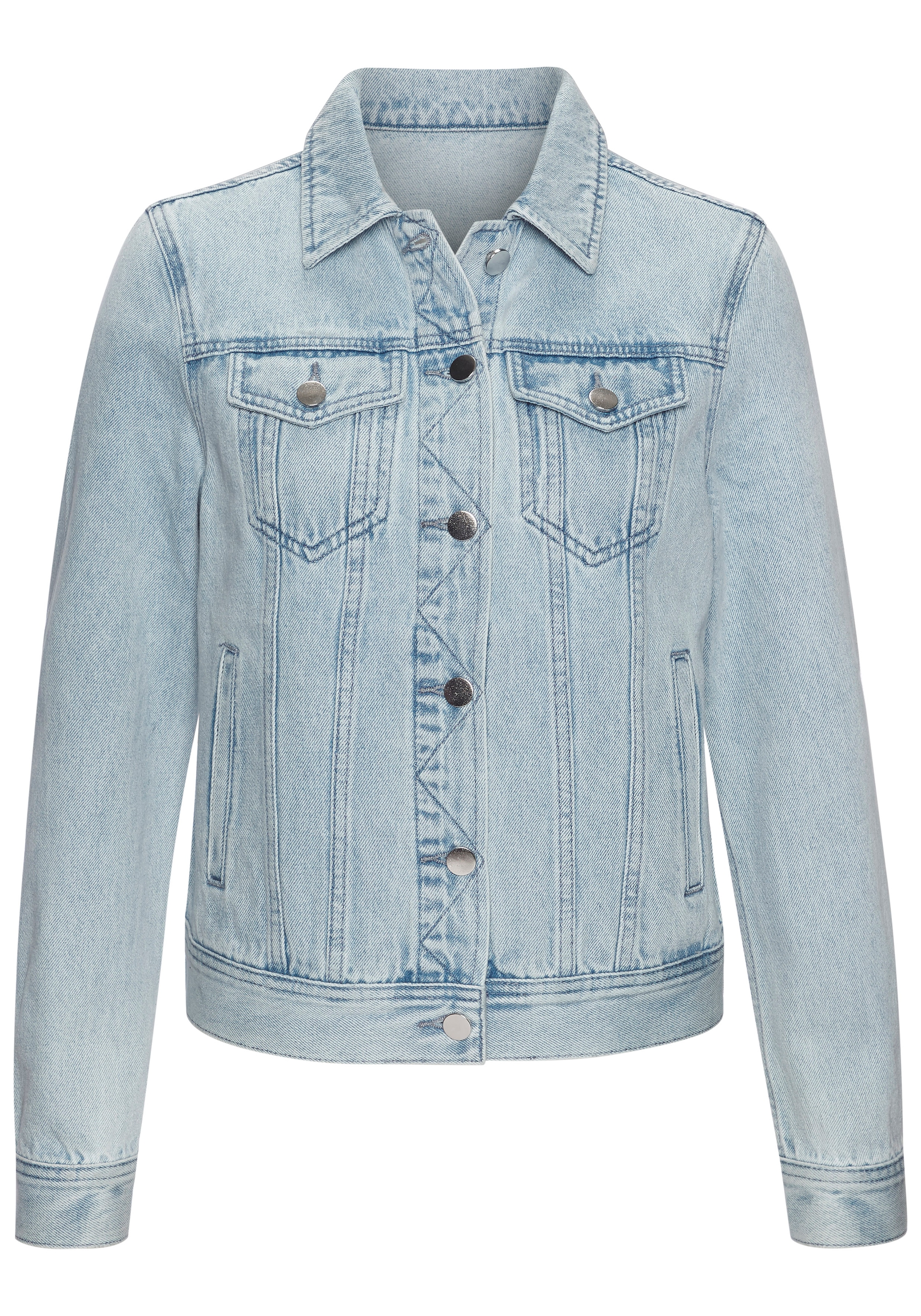 LASCANA Jeansjacke »mit zwei Pattentaschen und Riegeln am Saum« Denimjacke, kurze Übergangsjacke, Sommerjacke aus Denim