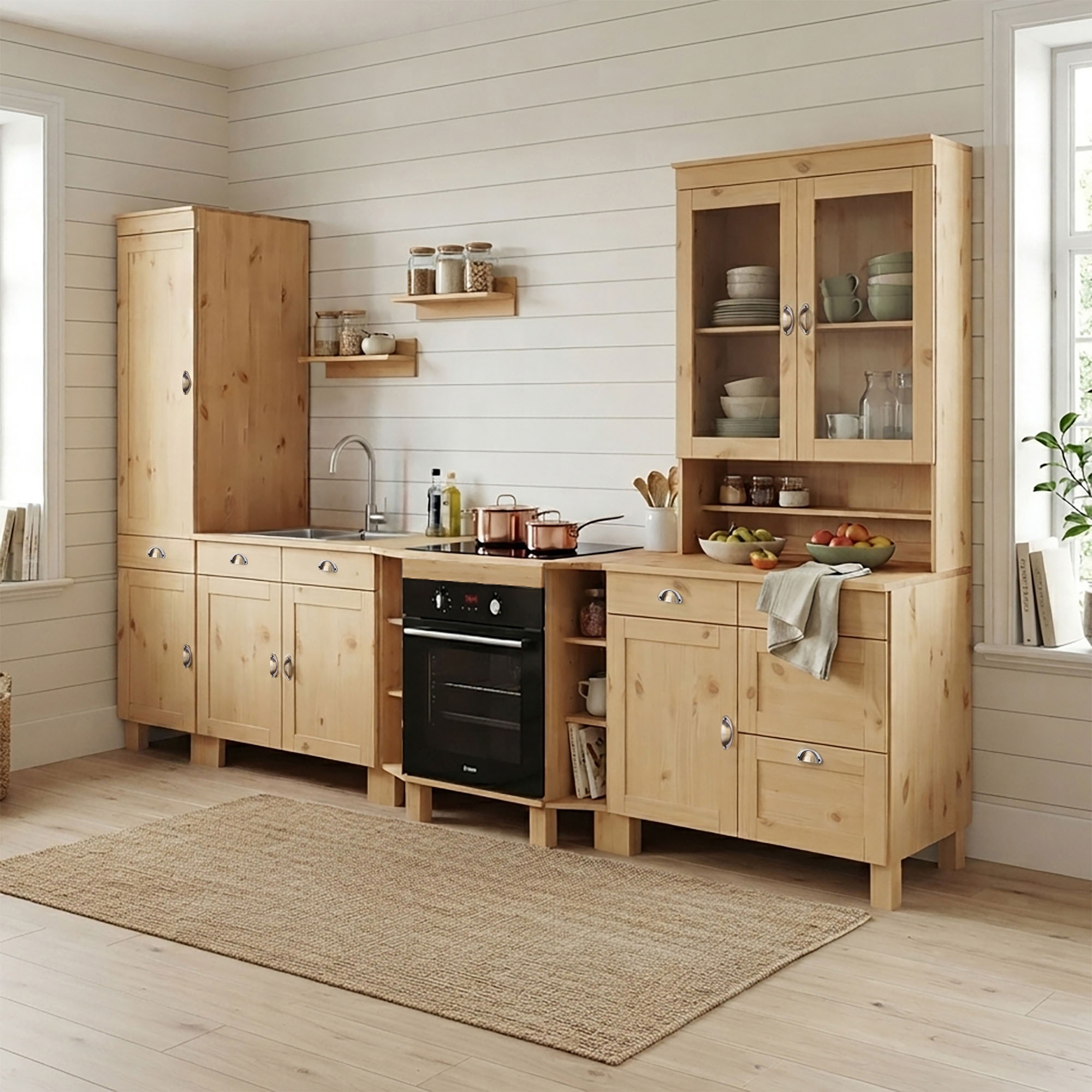 Home affaire Hochschrank »Oslo« 50 cm breit, in 2 Tiefen, 2 Türen, 1 Schublade, aus massiver Kiefer