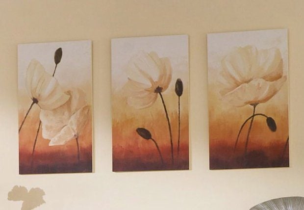 Wandbild »Weisser Mohn auf orange«, Blumen