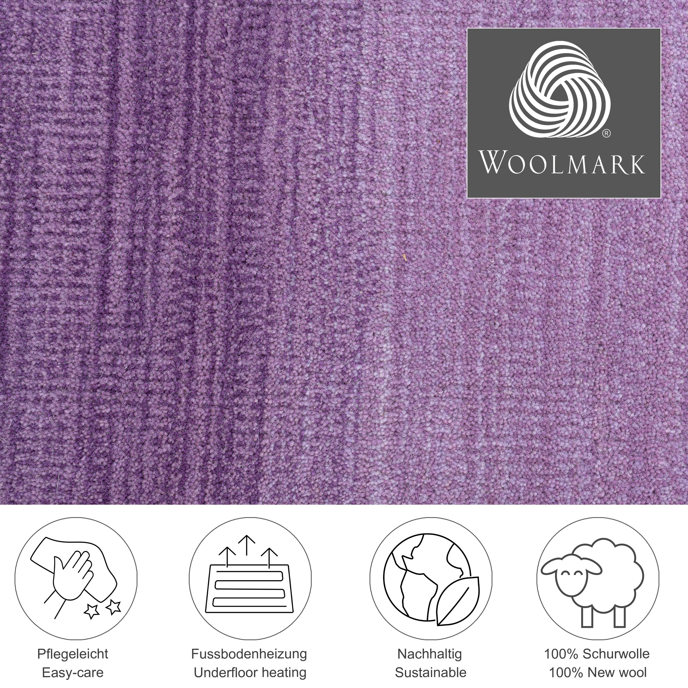 THEKO Wollteppich »Wool Comfort«, rechteckig, 14 mm Höhe, Handweb Teppich, reine Wolle, handgewebt, brilliante Farben, Scandi