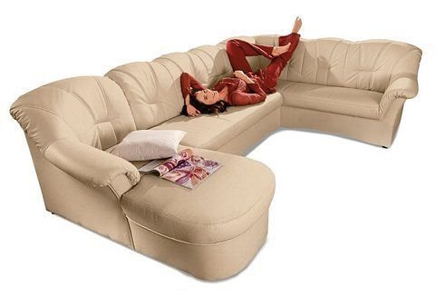 DOMO collection Wohnlandschaft »Papenburg, zeitlose Rückensteppung, elegante Formensprache, U-Form«, in grosser Farbvielfalt, wahlweise mit Bettfunktion
