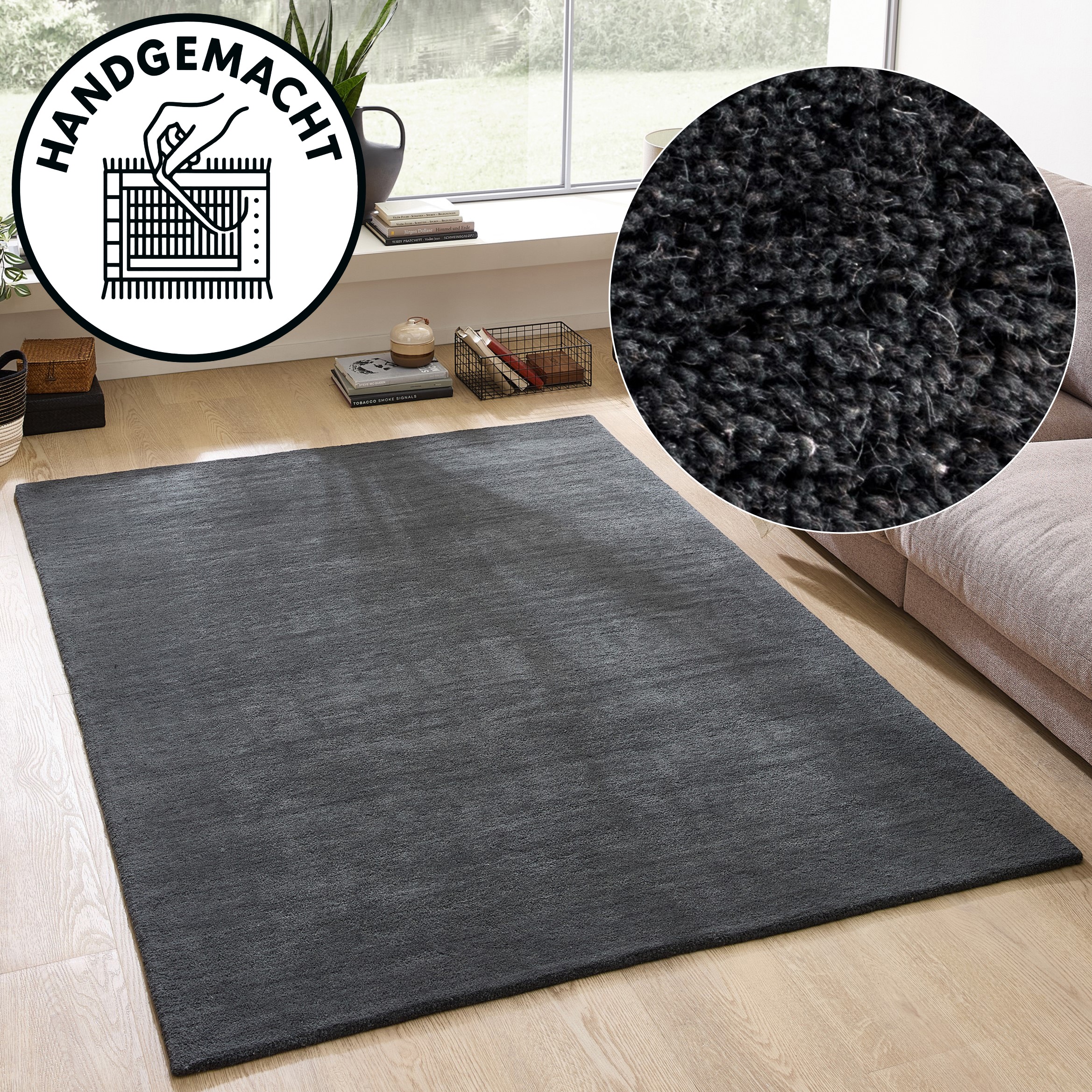 Image of GOODproduct Wollteppich "Gabbo Natur, Handgefertigt, Teppich, reine Wolle, meliert" rechteckig 14 mm Höhe reine Wolle, Uni, Wohnzimmer, Schlafzimmer, Esszimmer