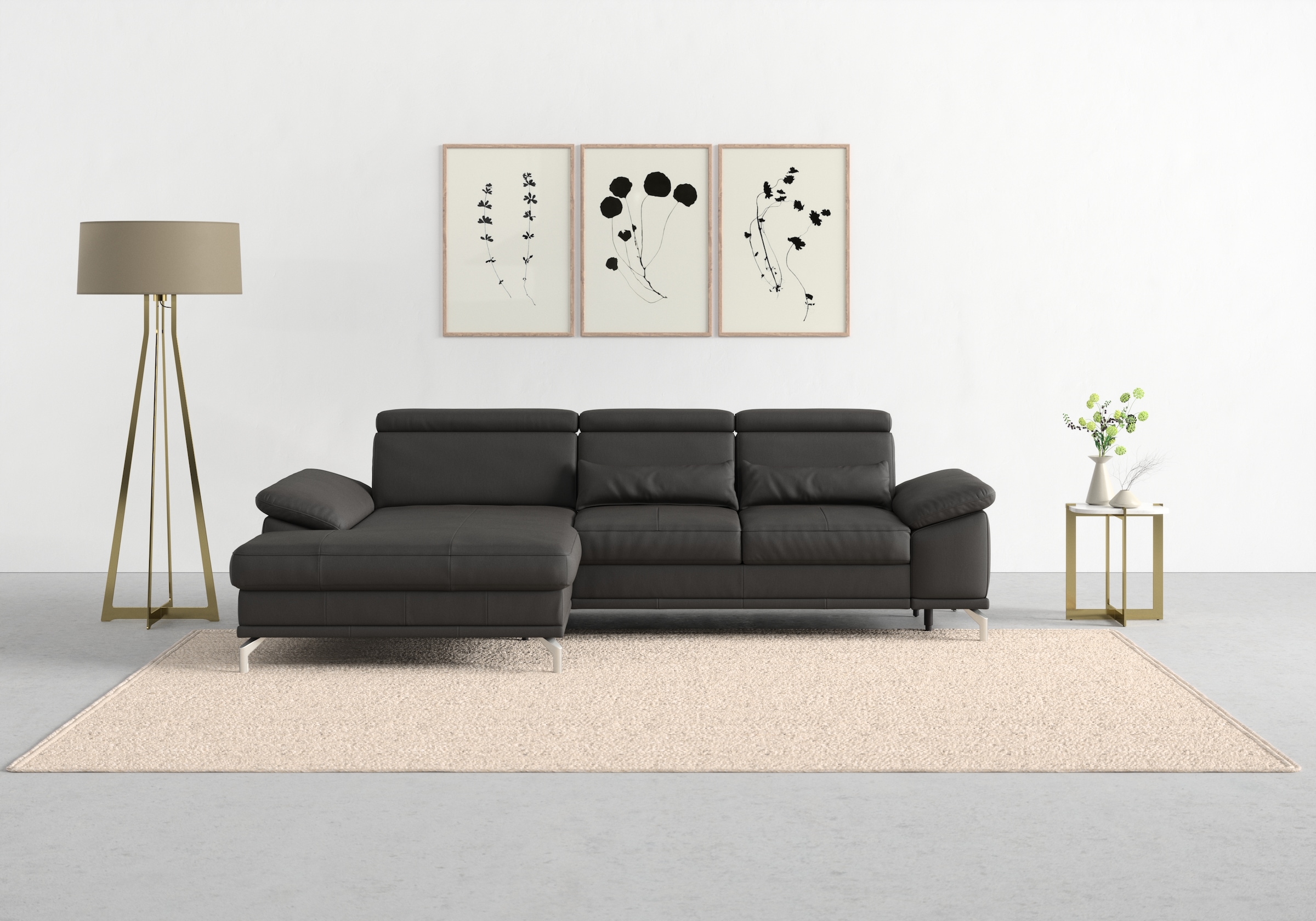 sit&more Ecksofa »Cabrio L-Form, mit Sitztiefenverstellung, Arm- und Kopfteilverstellung«, 2 Nierenkissen, Federkern, optional Bettfunktion und Stauraum