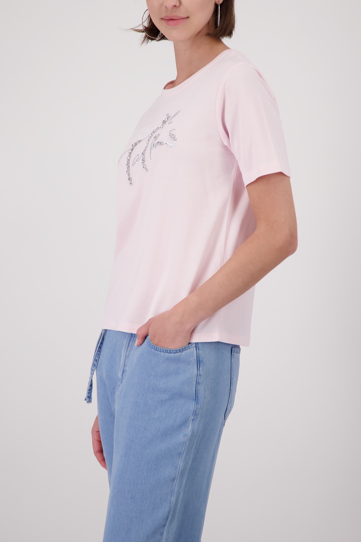 Monari Shirt à col rond »Shirt Schmuckschrift« avec petits strass