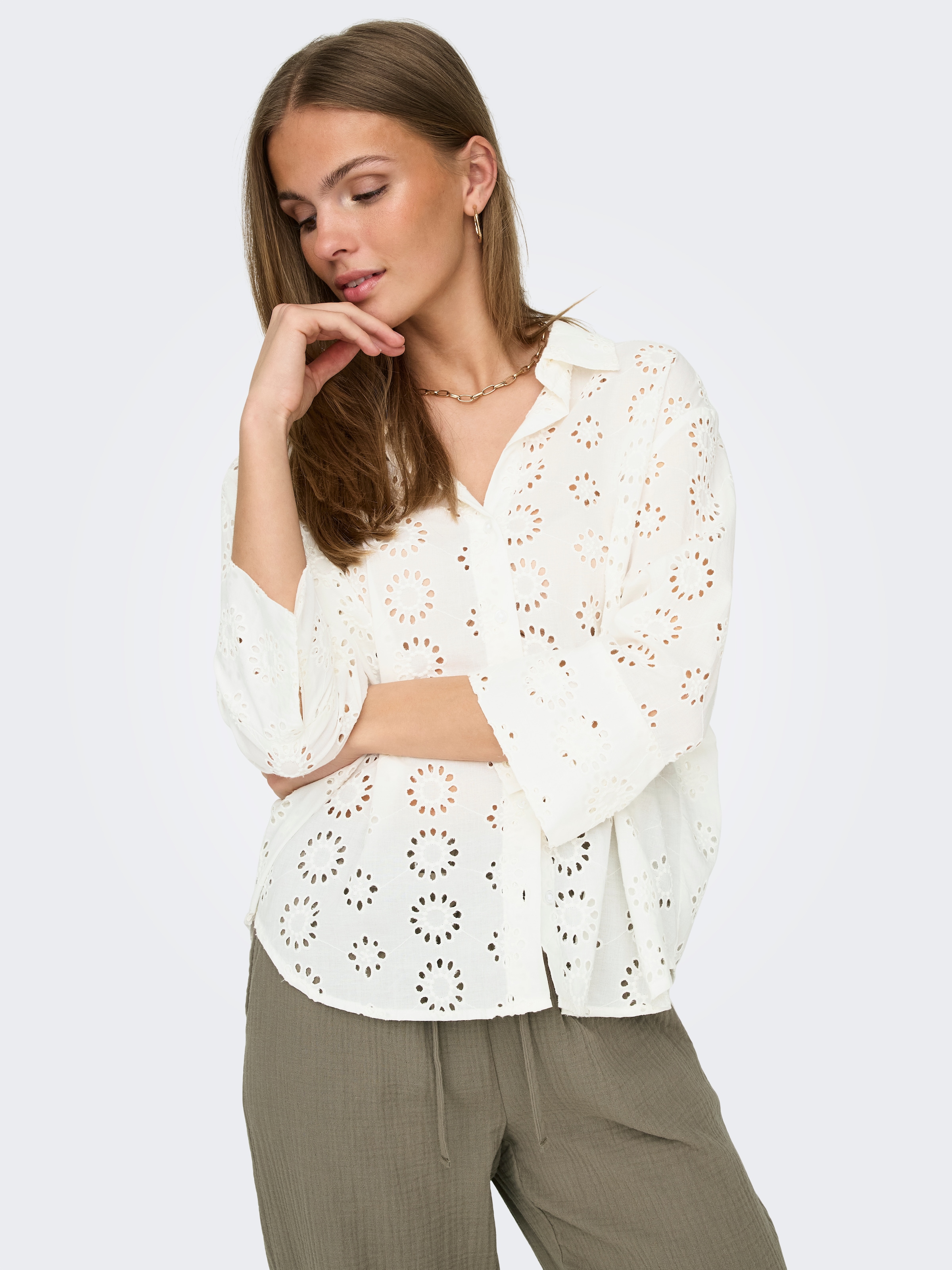 JDY Hemdbluse »JDYTALLIE 3/4 LONG SHIRT WVN NOOS« mit Lochstickerei-Detail