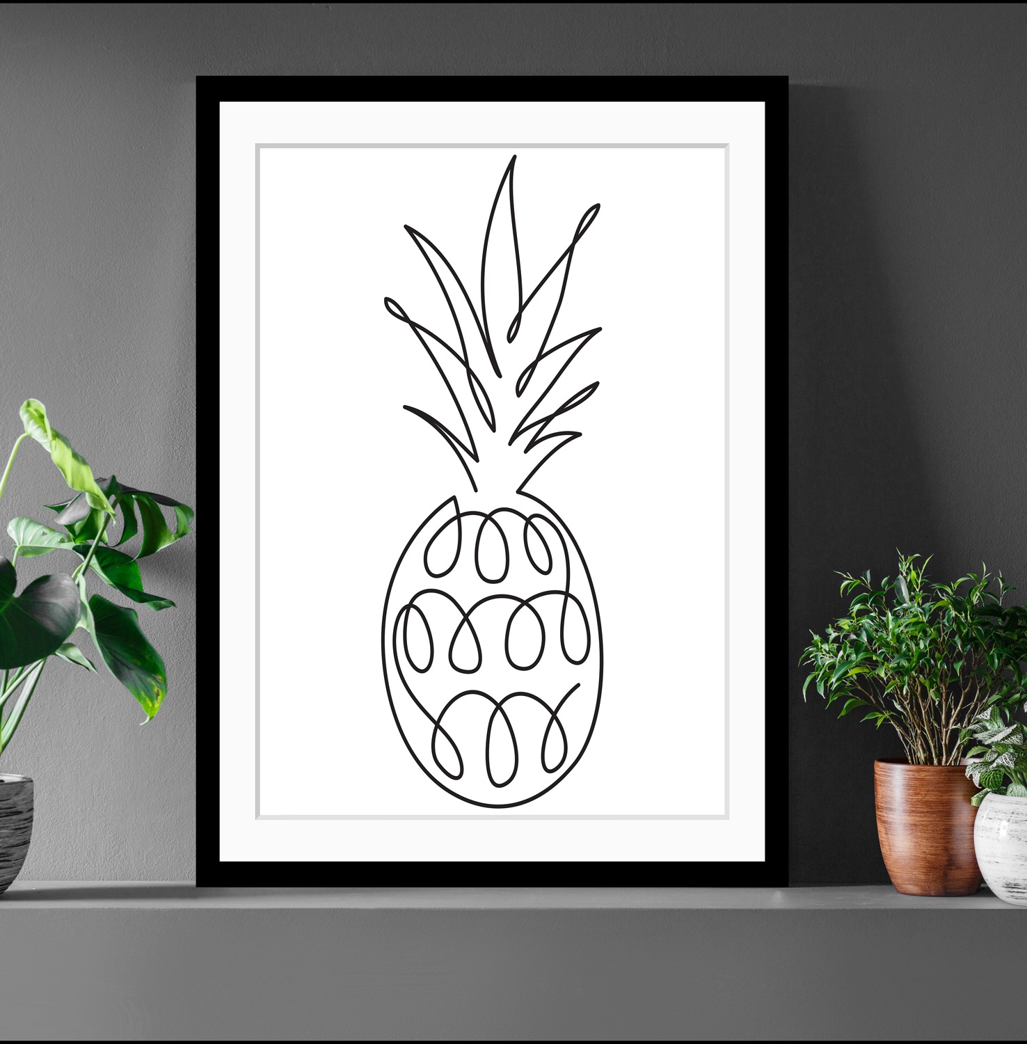 Image of queence Bild "Juliane" Abstrakt Ananas Kunst Obst Schwarz-Weiss gerahmt, Ananas