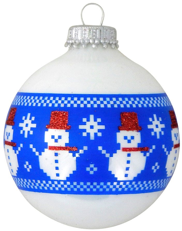 Krebs Glas Lauscha Weihnachtsbaumkugel »Glaskkugeln mit "genähtem" Schneemann Band« Weihnachtsdeko, Christbaumschmuck, Christbaumkugeln aus Glas