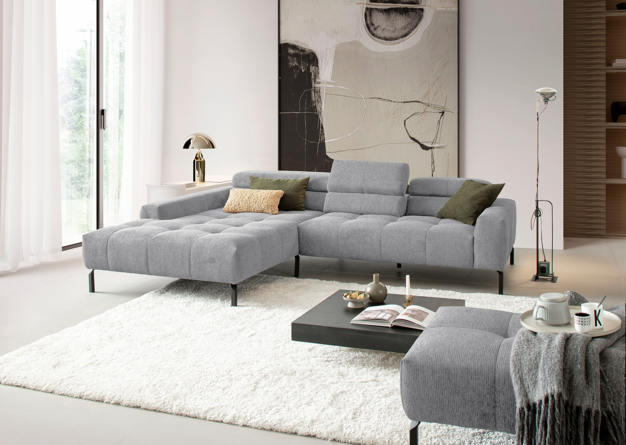 Home affaire Canapé d'angle »Claya Move, L-Form, Kopf- & Rückenverstellung, Breite 293 cm« Matelassage moderne, rembourrage doux & hauteur adaptée aux robots aspirateurs