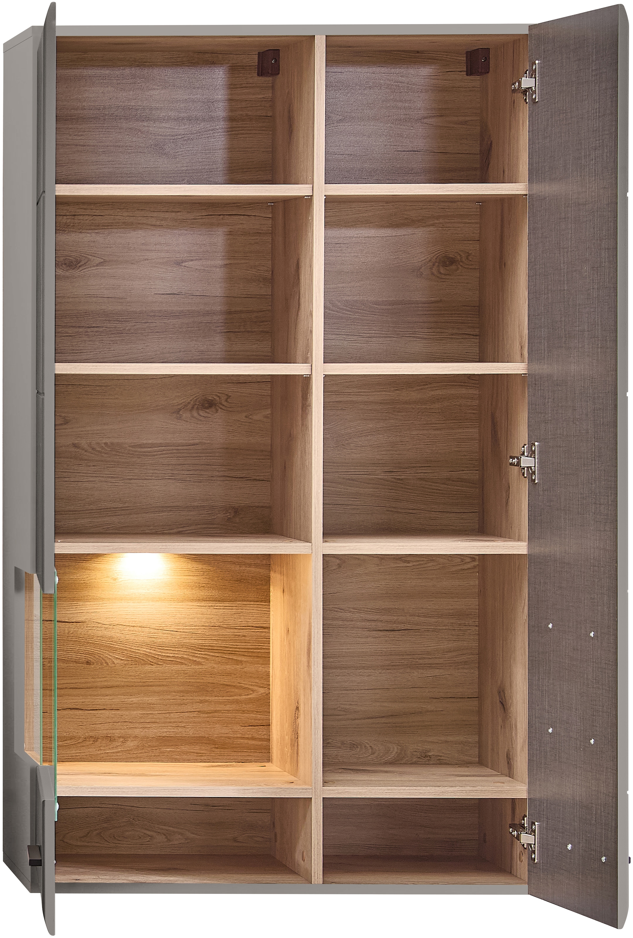 Innostyle Vitrine suspendue »FUN PLUS II« 1 porte en verre, 1 porte en bois, 10 compartiments, softclose, protection d'angle ABS