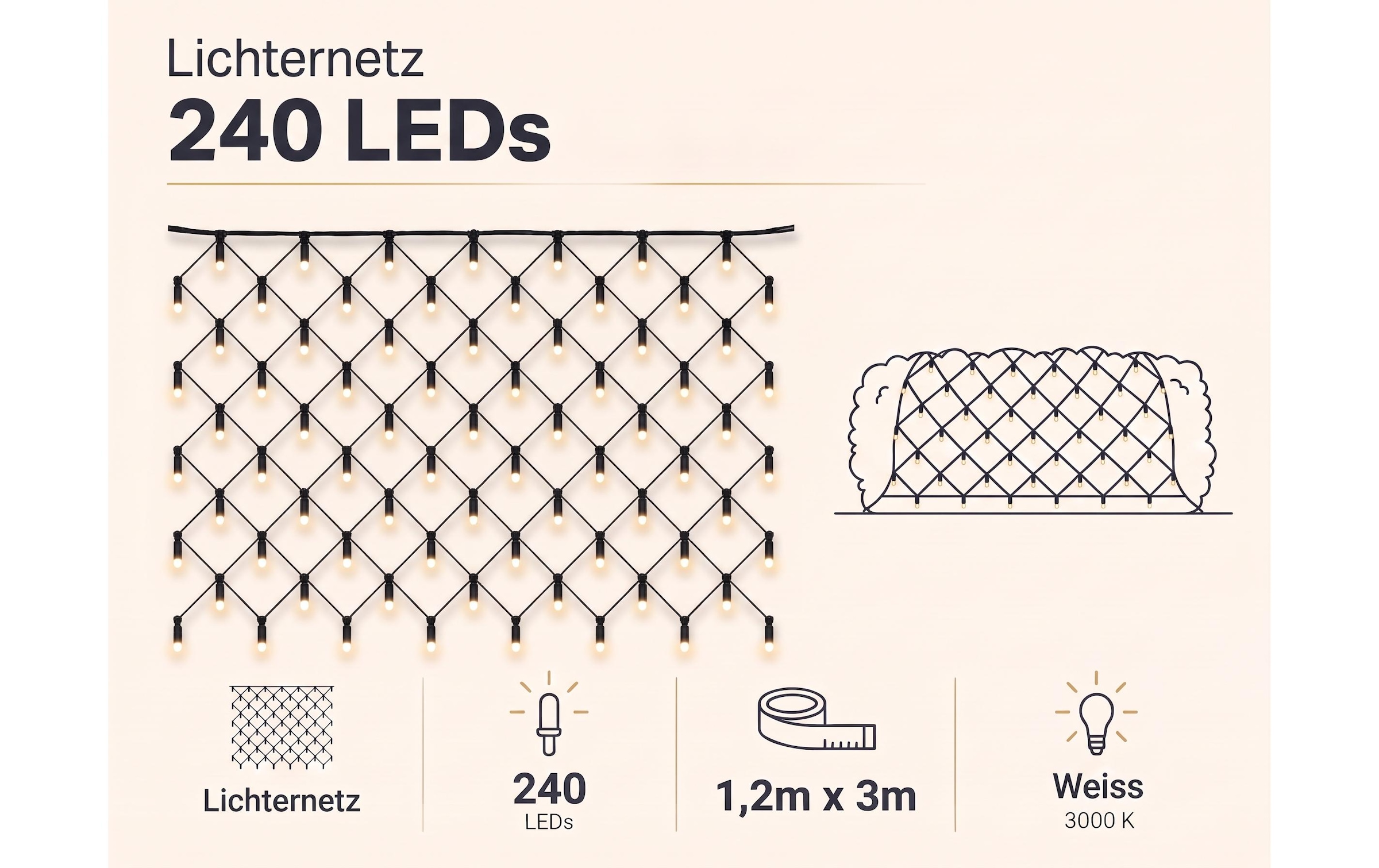 Cocon Lichterkette »Lichternetz, 240 LEDs Warmweiss, 1.2 x 3 m«